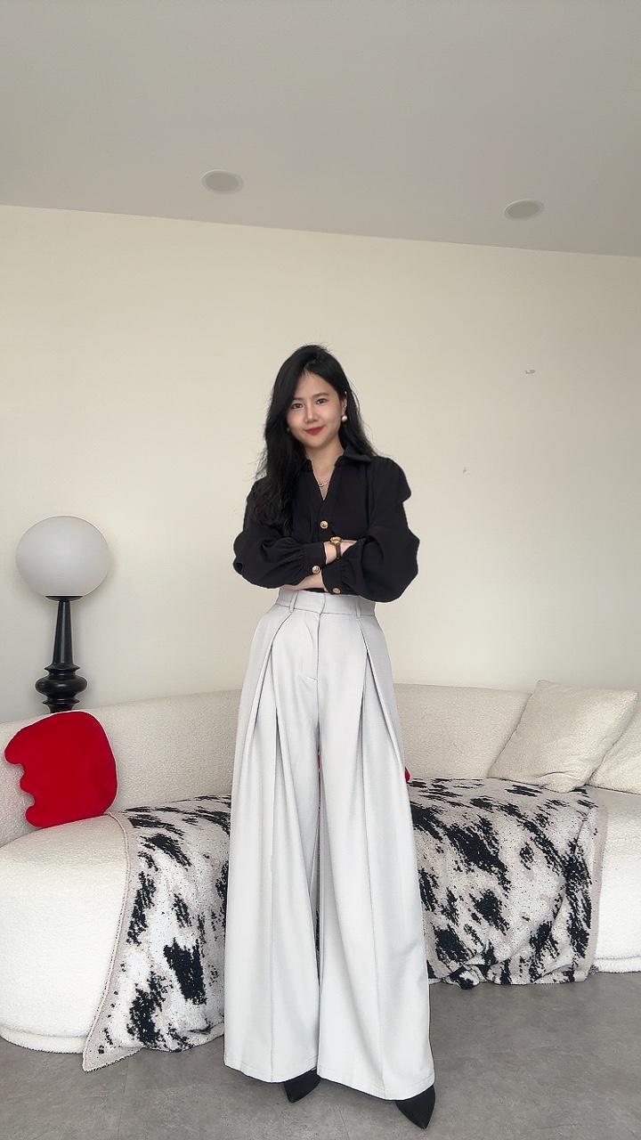 高腰显长中折开线阔腿裤