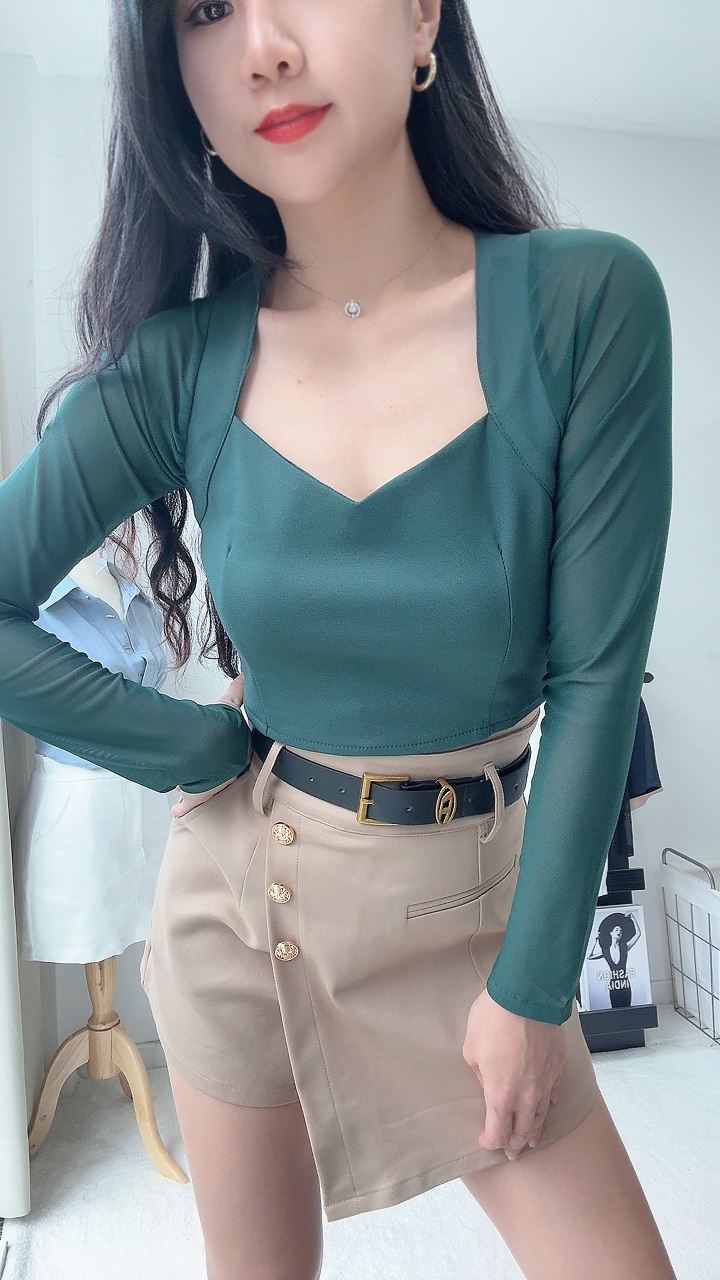 网纱爱心方领上衣