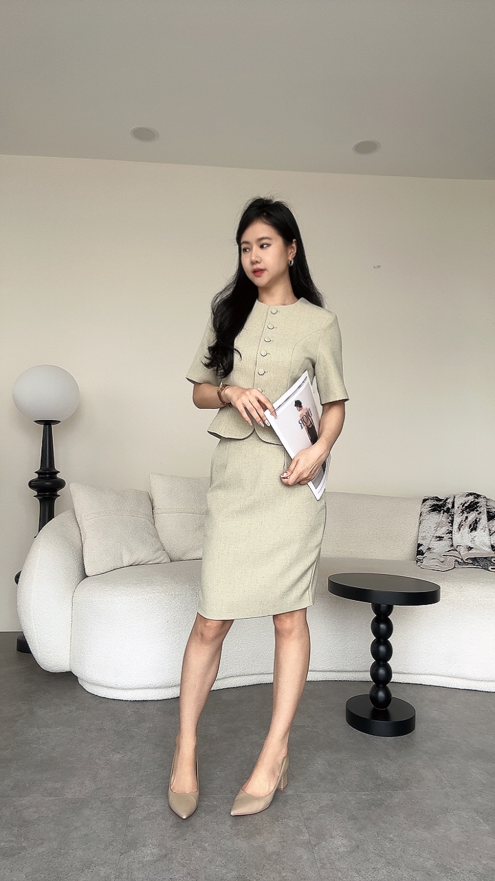 <EL高级系列>高级麻5分Pencil Skirt