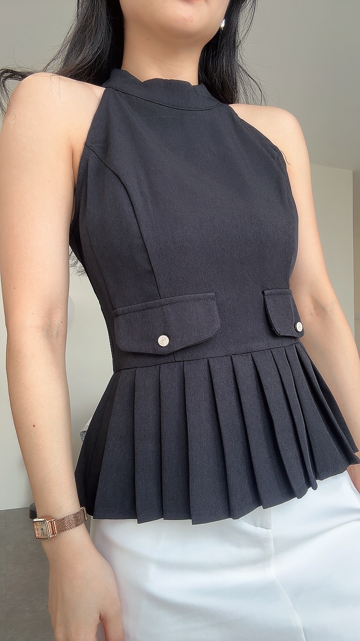 削肩百褶peplum top