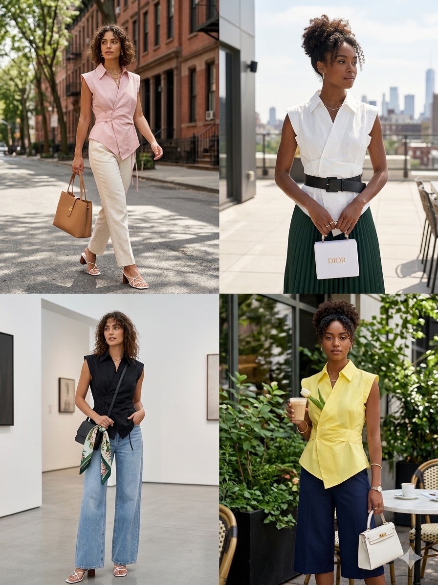 过肩袖不规则长尾皱褶腰Top