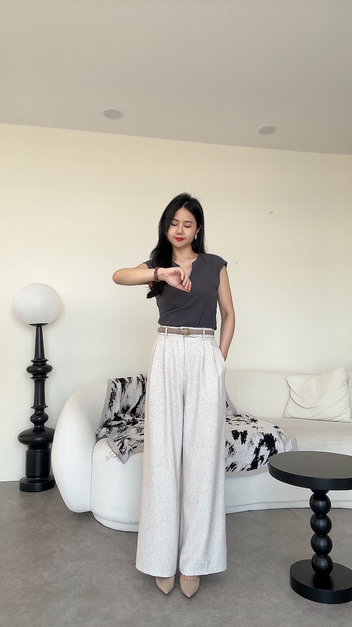 软麻杂线高腰阔腿长裤