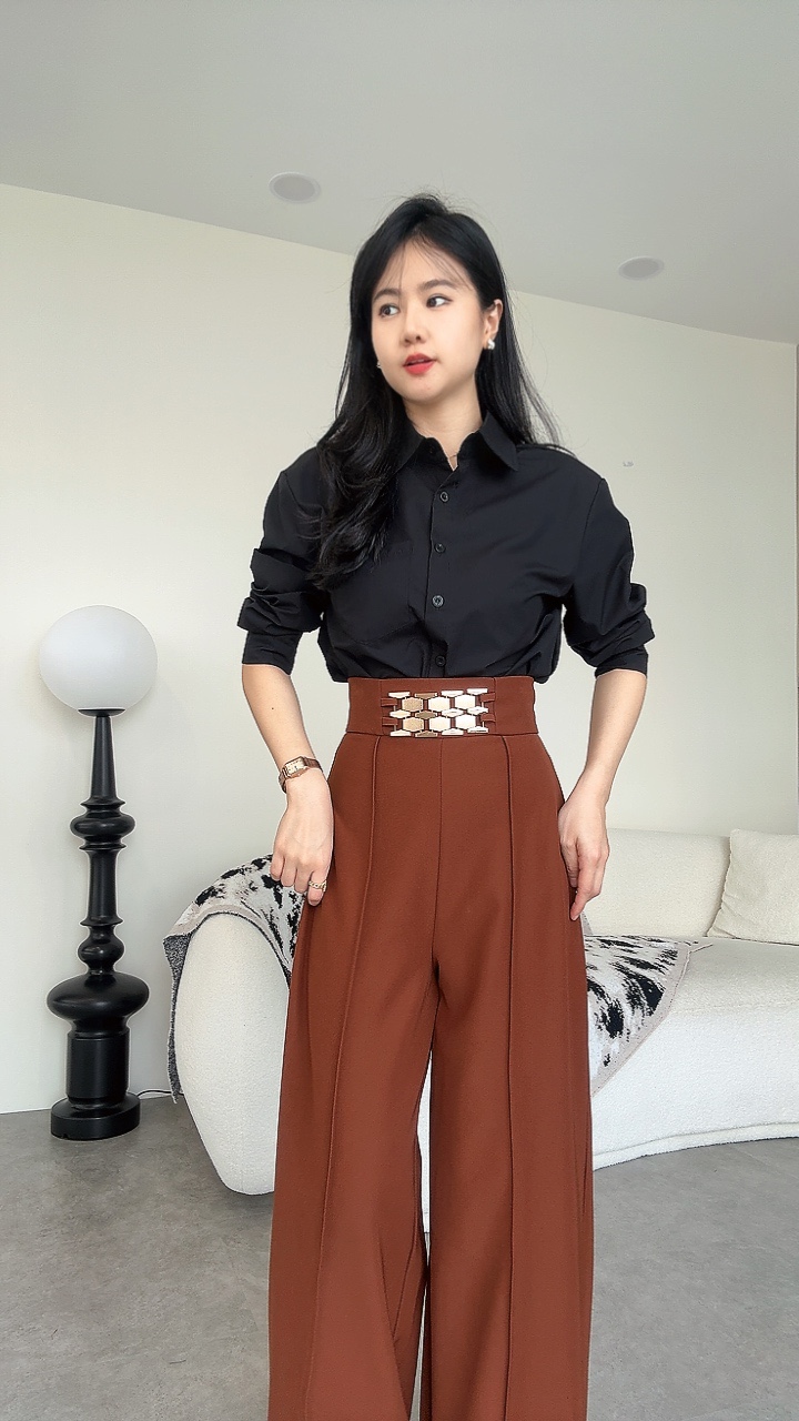 粗金带直线阔腿裤