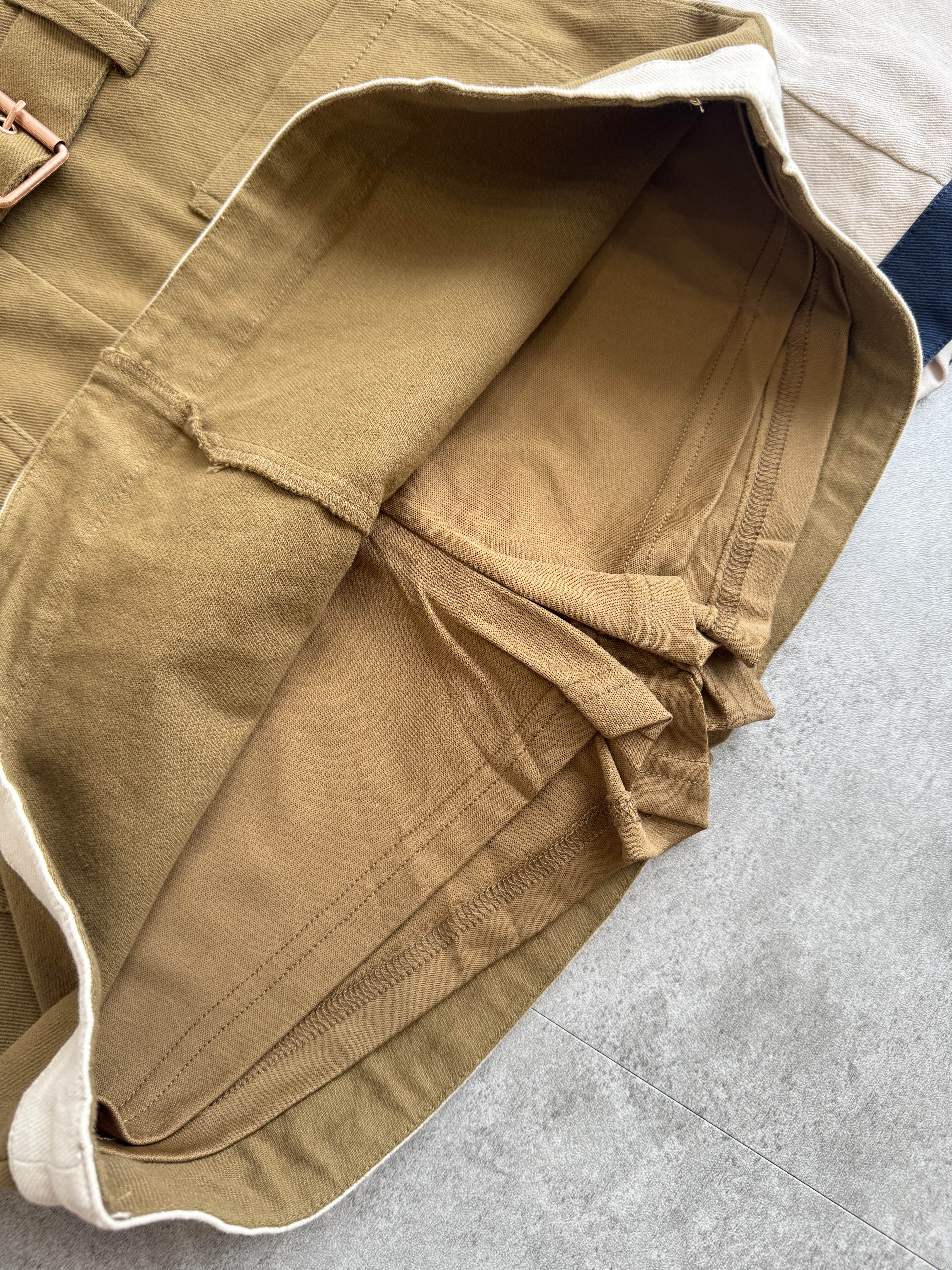 拼色牛仔卷袖套装-腰带