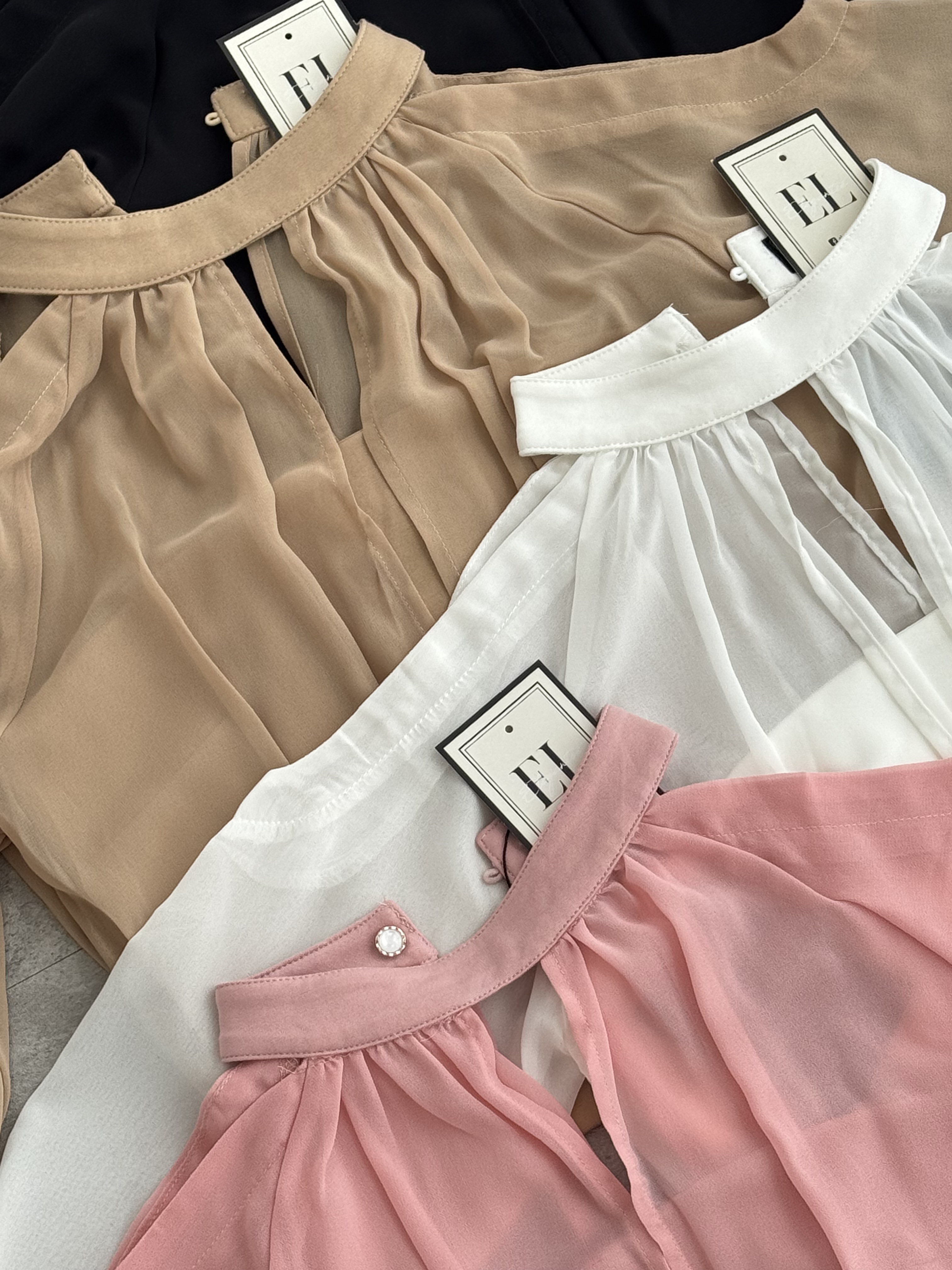 雪纺两件式漏肩长袖上衣