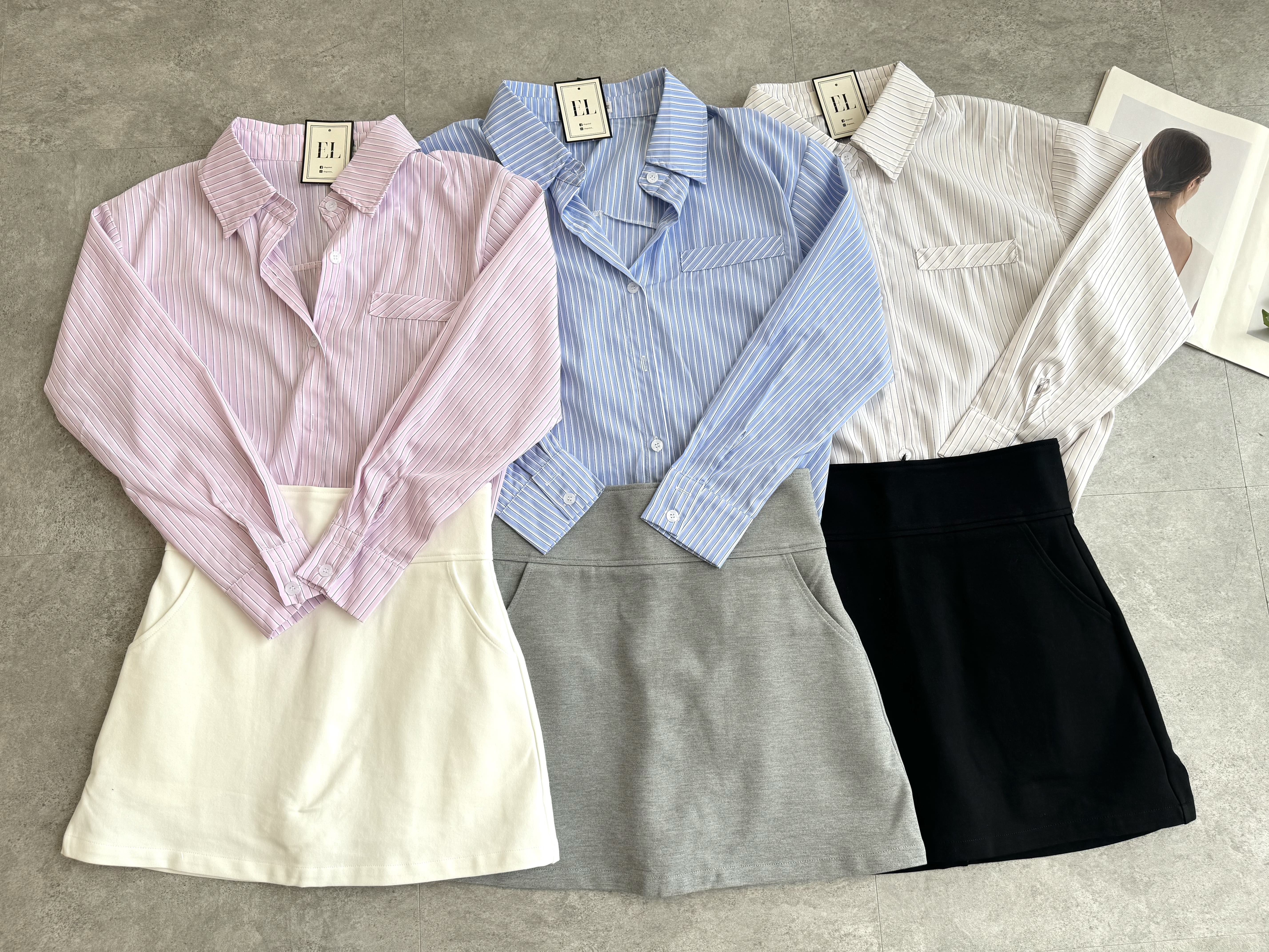 韩系休闲衬衫混搭罗马运动风裙套装