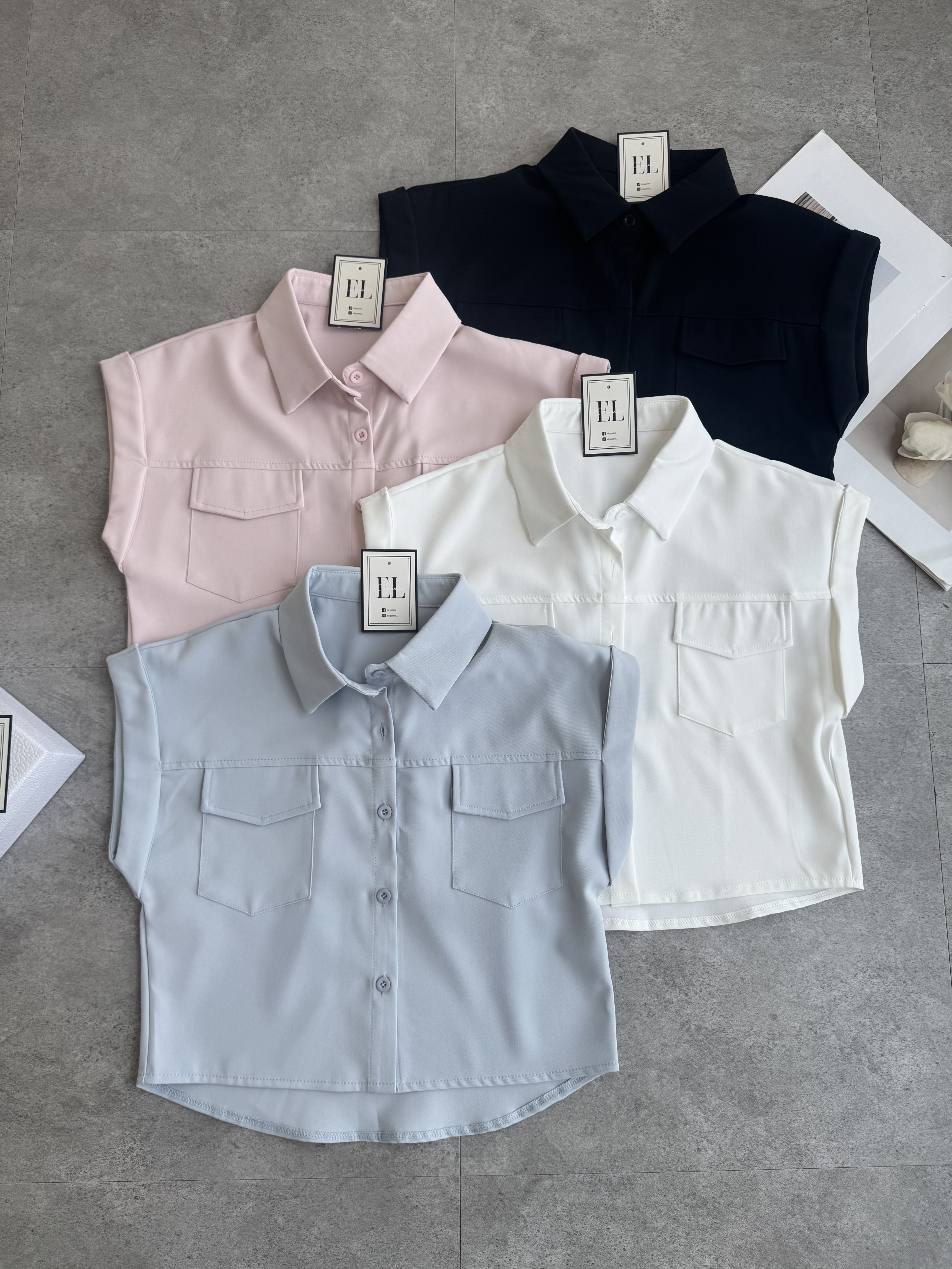 NEW滑面卷袖口袋Top