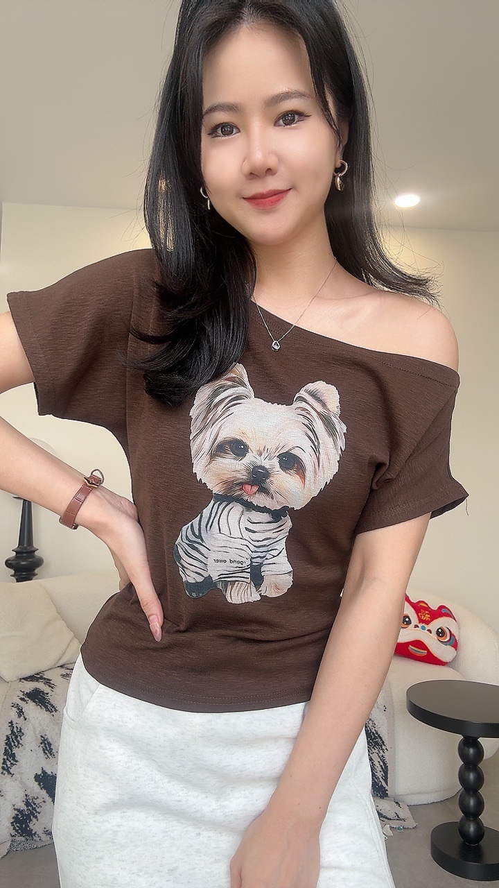 柔丝料狗狗Tee （斜肩）