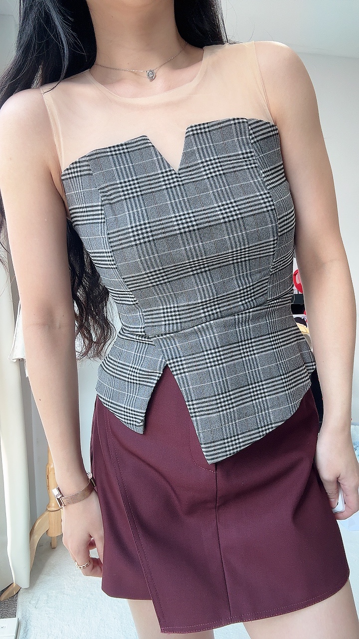 淑女抹胸+网纱拼接上衣