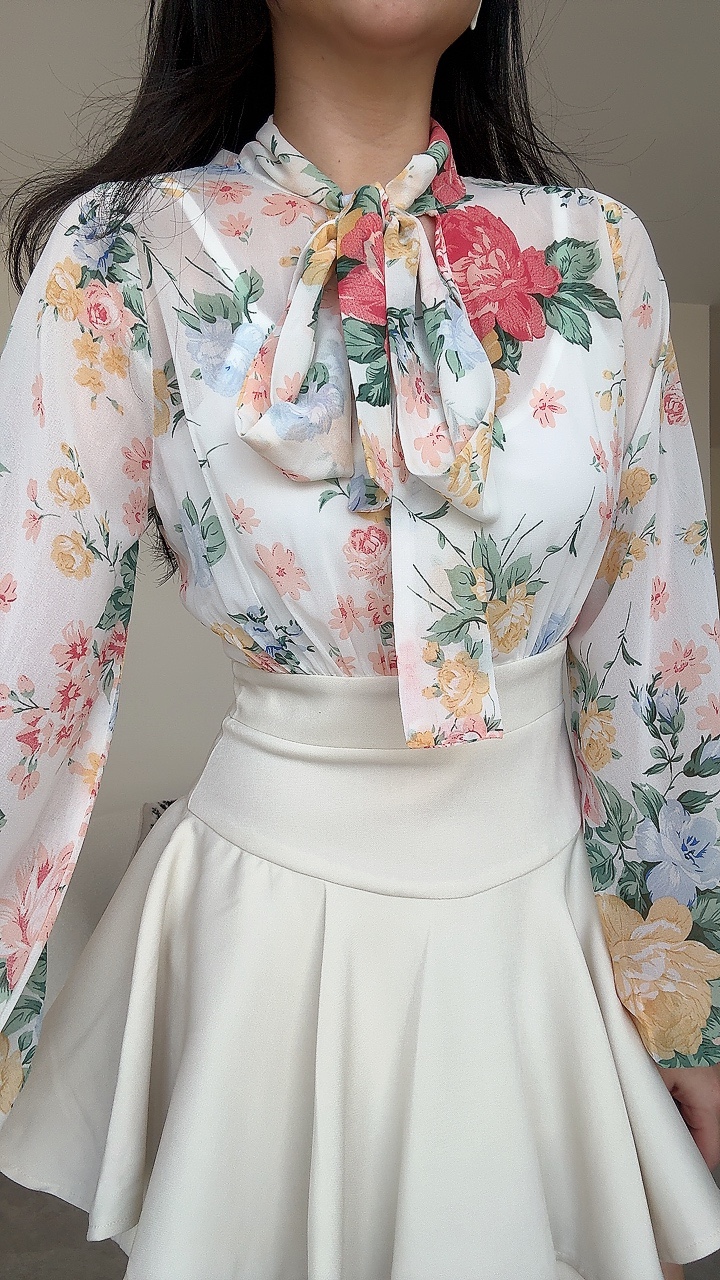 夏日花漾雪纺长袖连体裤