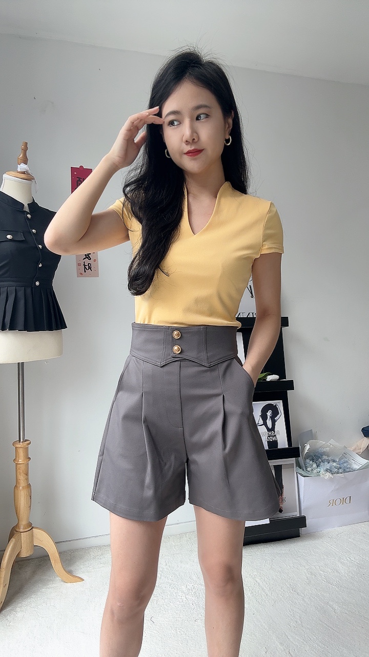 2金扣高腰4分裤