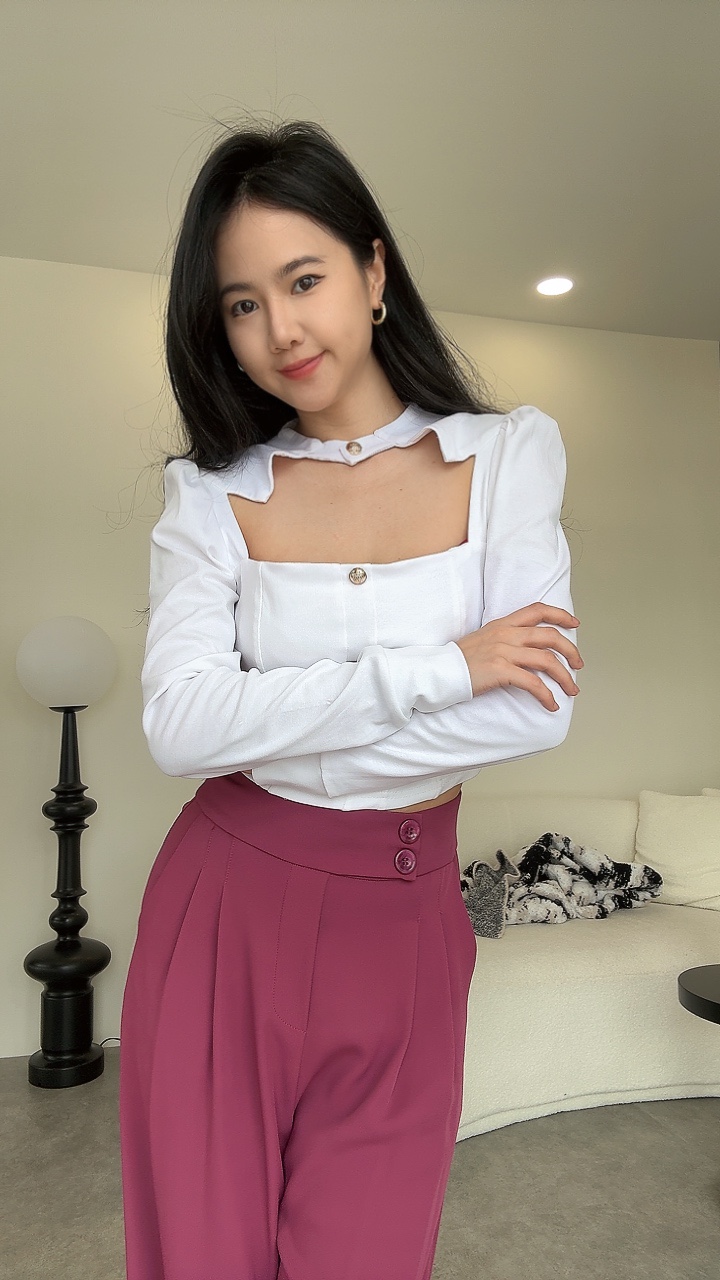 宫廷式NECK领银扣长袖上衣