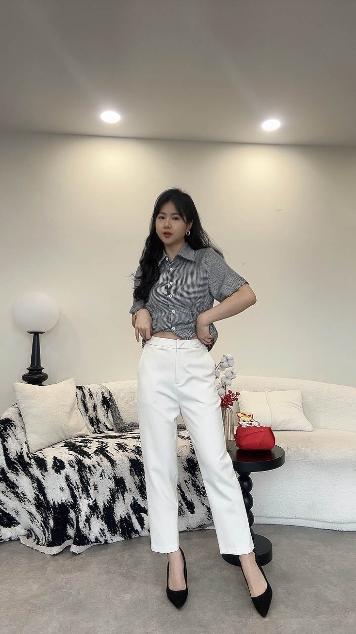 Mango高腰西装窄脚9分裤