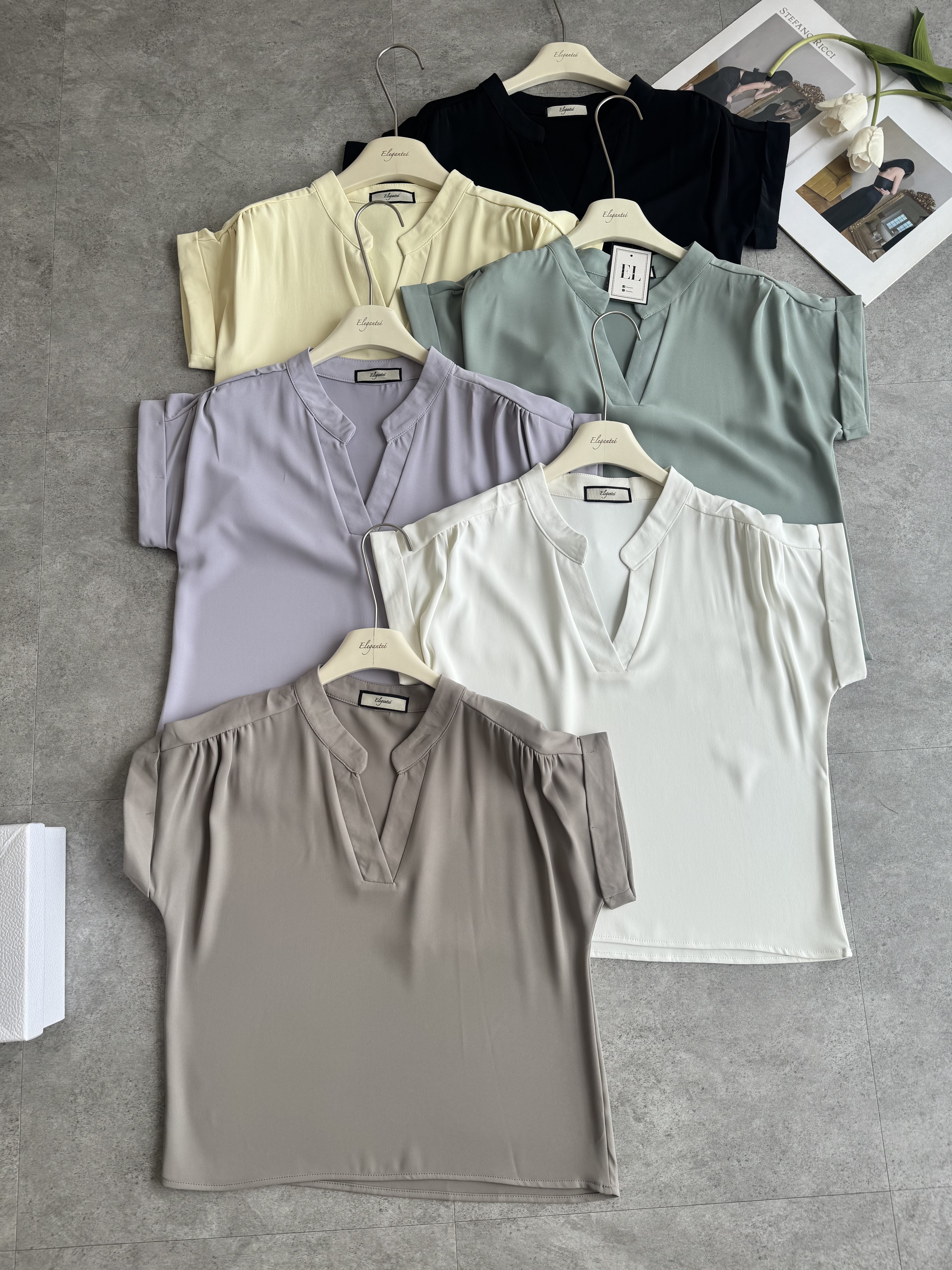 New雪纺立领卷袖Top