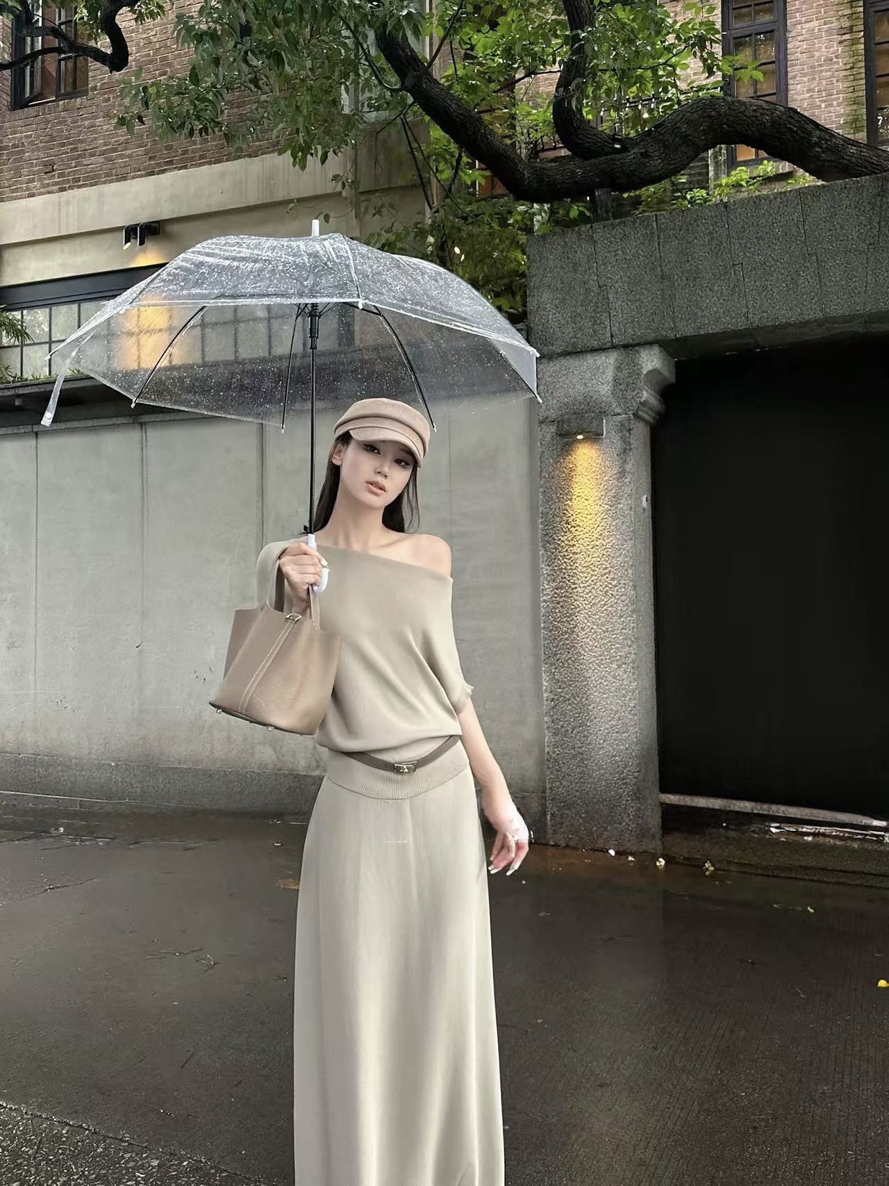 (BO-MAY) 中袖宽版柔软针织Top-腰带