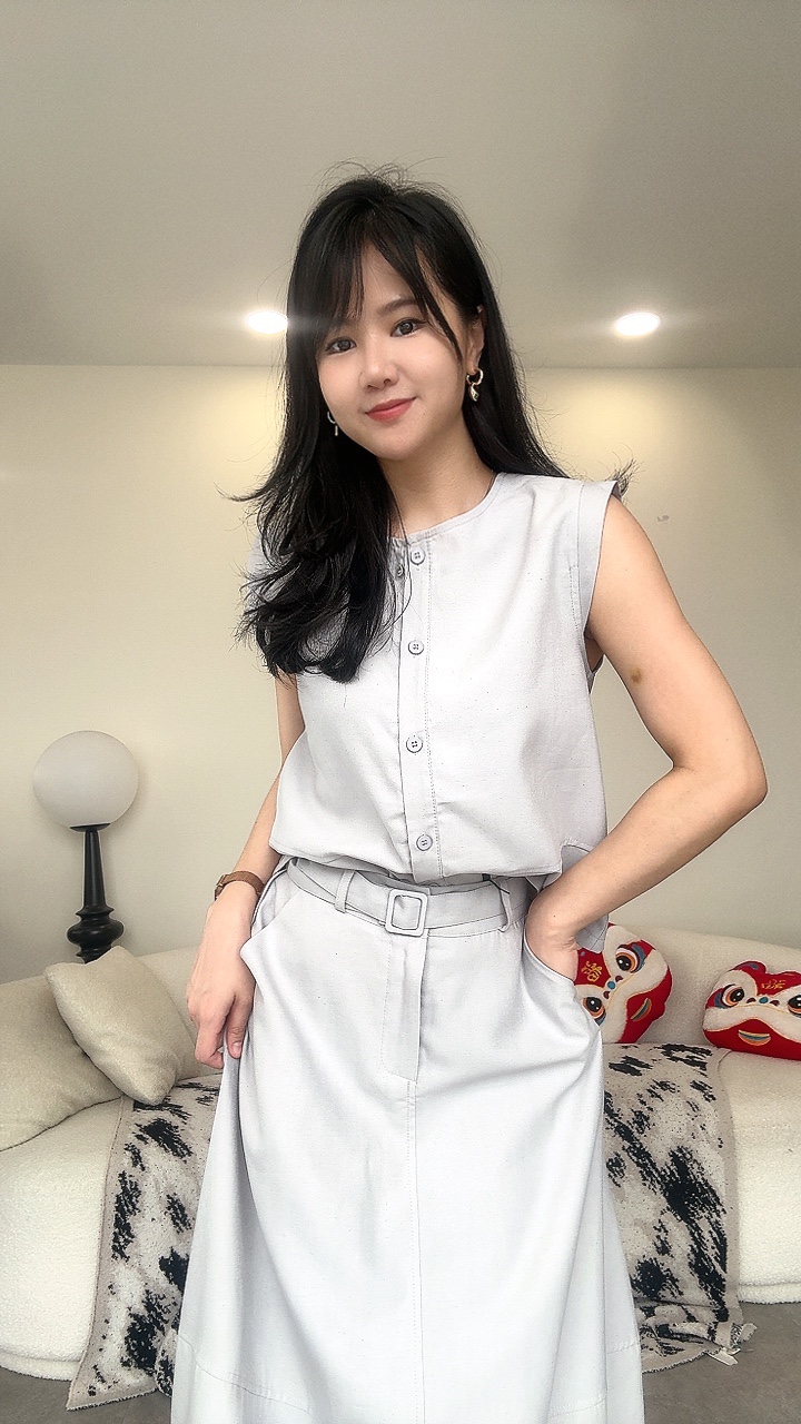 文艺无袖开衫软麻长裙套装（腰带）