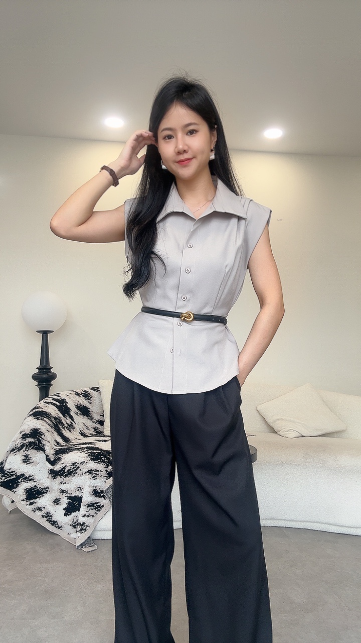 遮肚直角肩Peplum衬衫