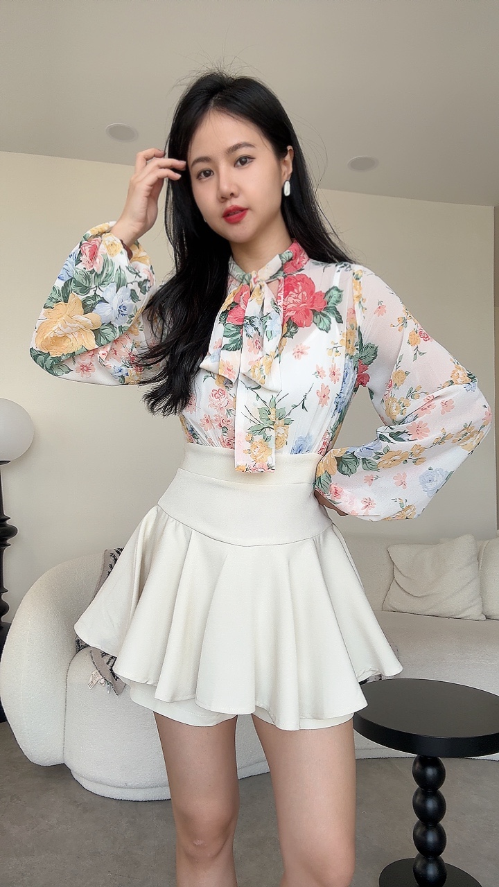 夏日花漾雪纺长袖连体裤