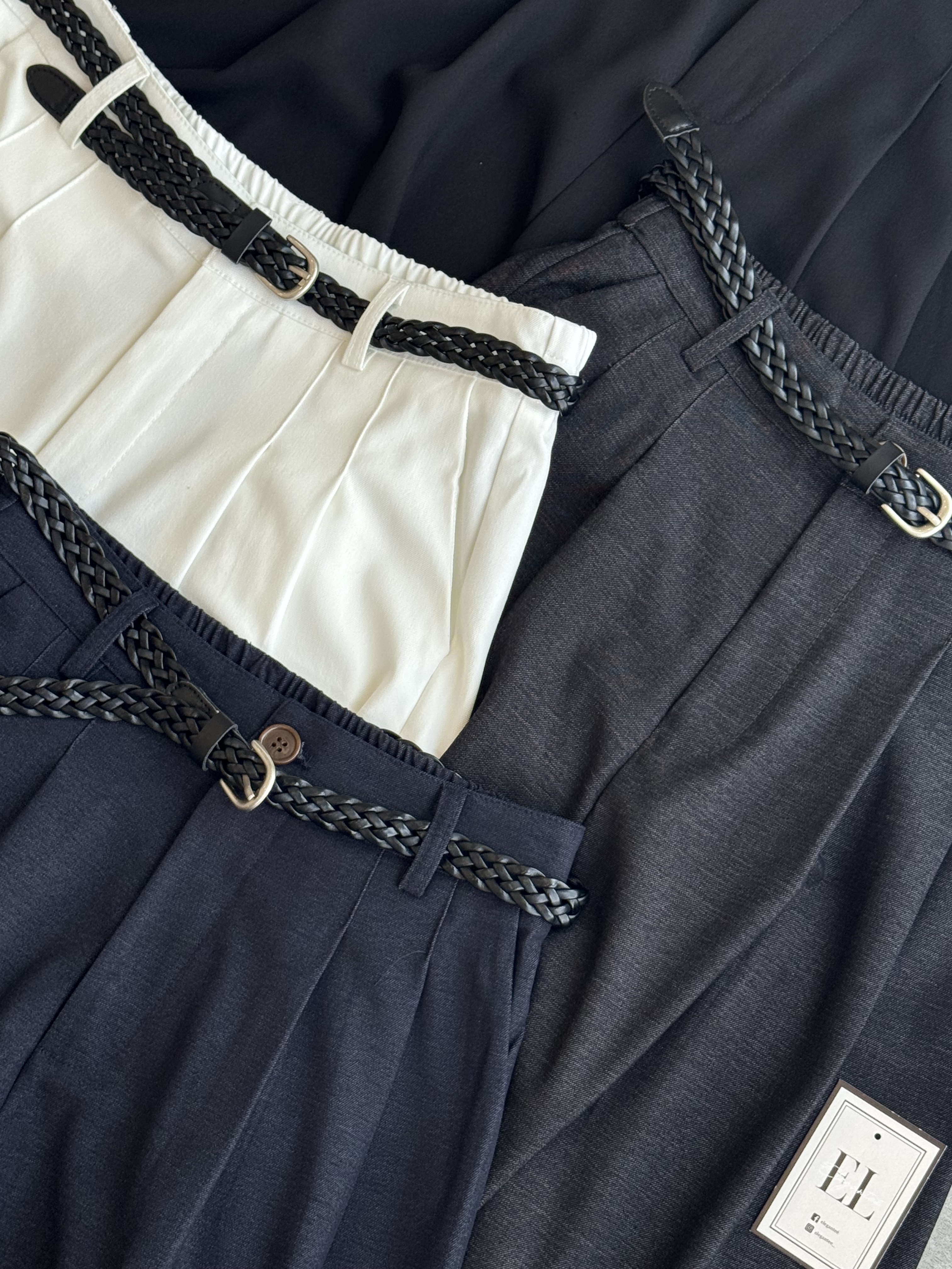 棉麻松弛感编织Belt阔腿裤