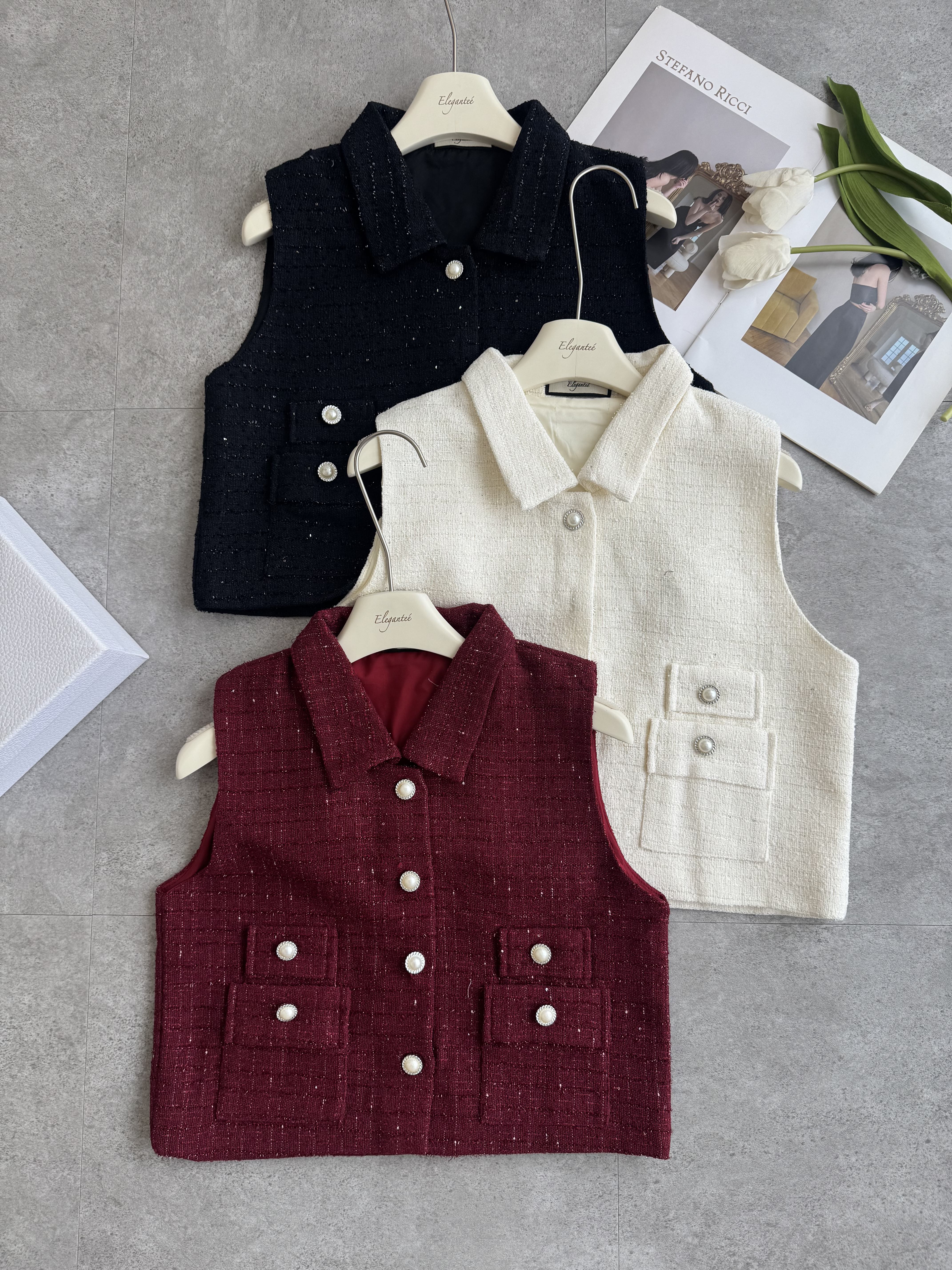 Elegant珍珠小香风短马甲