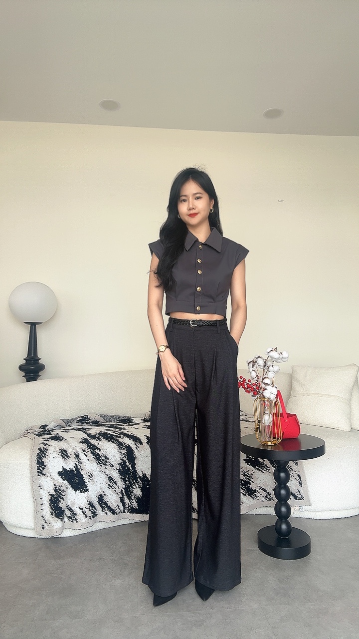 棉麻松弛感编织Belt阔腿裤