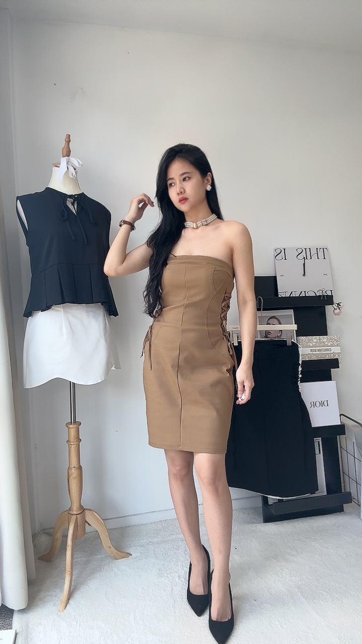 腰间辫带平口Dress