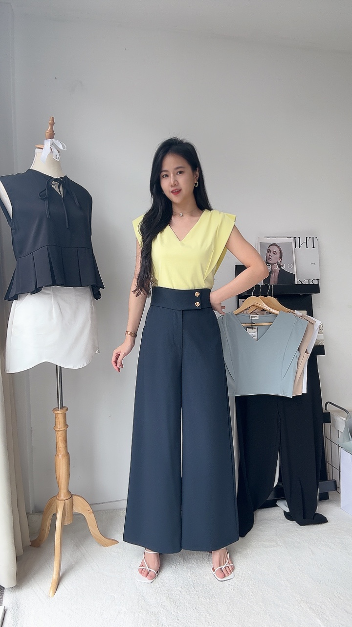 通勤金扣滑面直筒阔腿裤