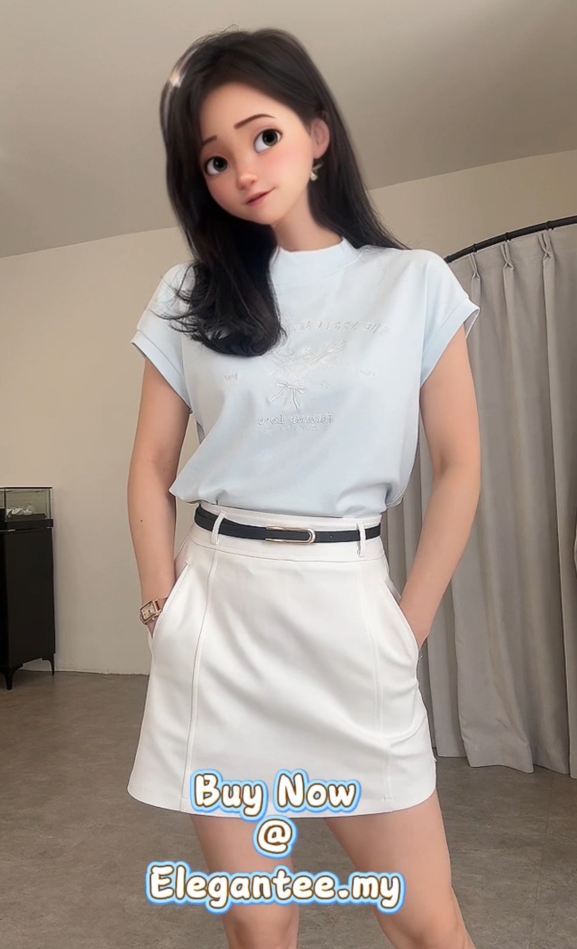 落肩袖贴脖领文字Tee