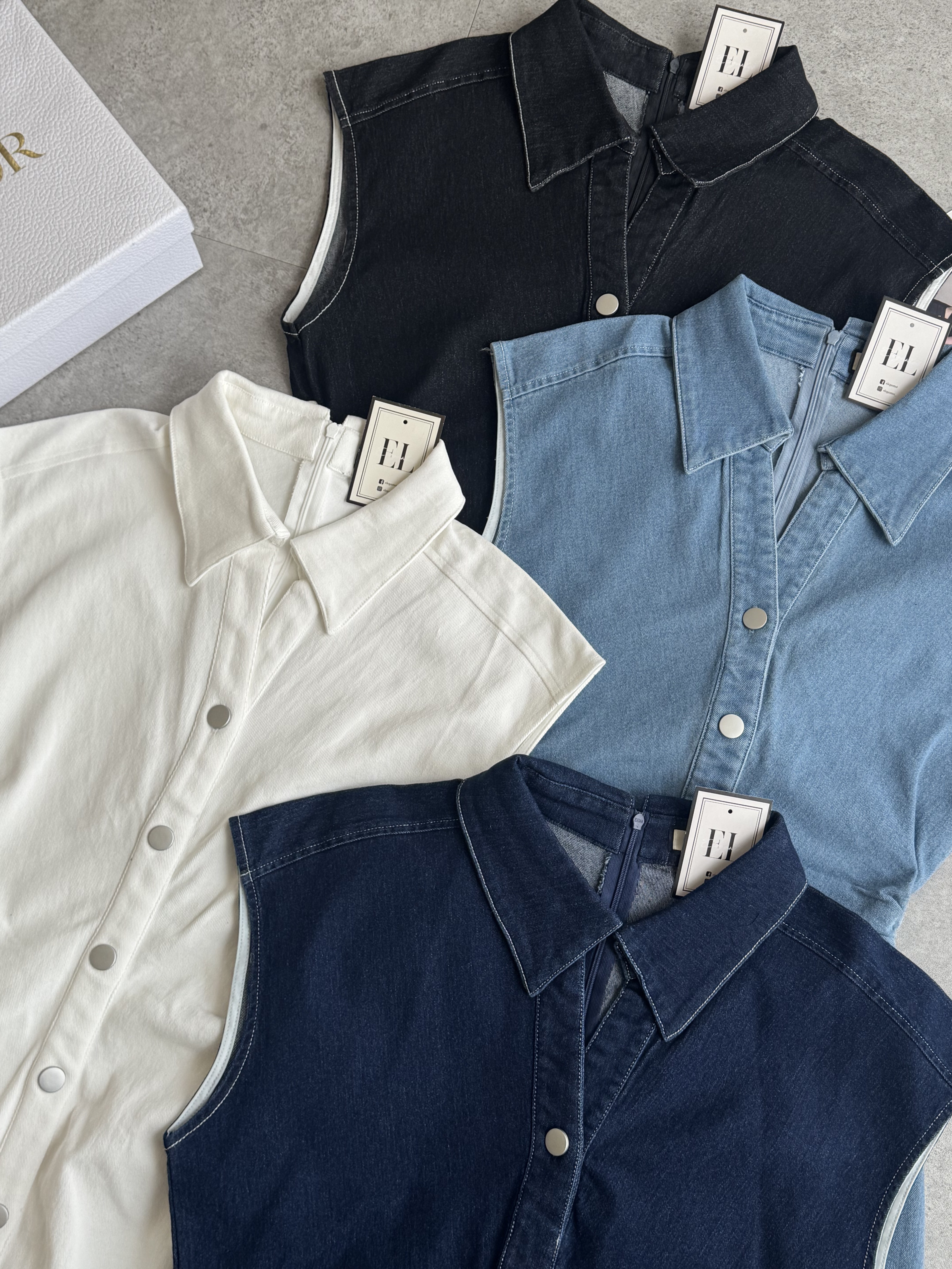 C袖收腰连身裙（牛仔｜短版）