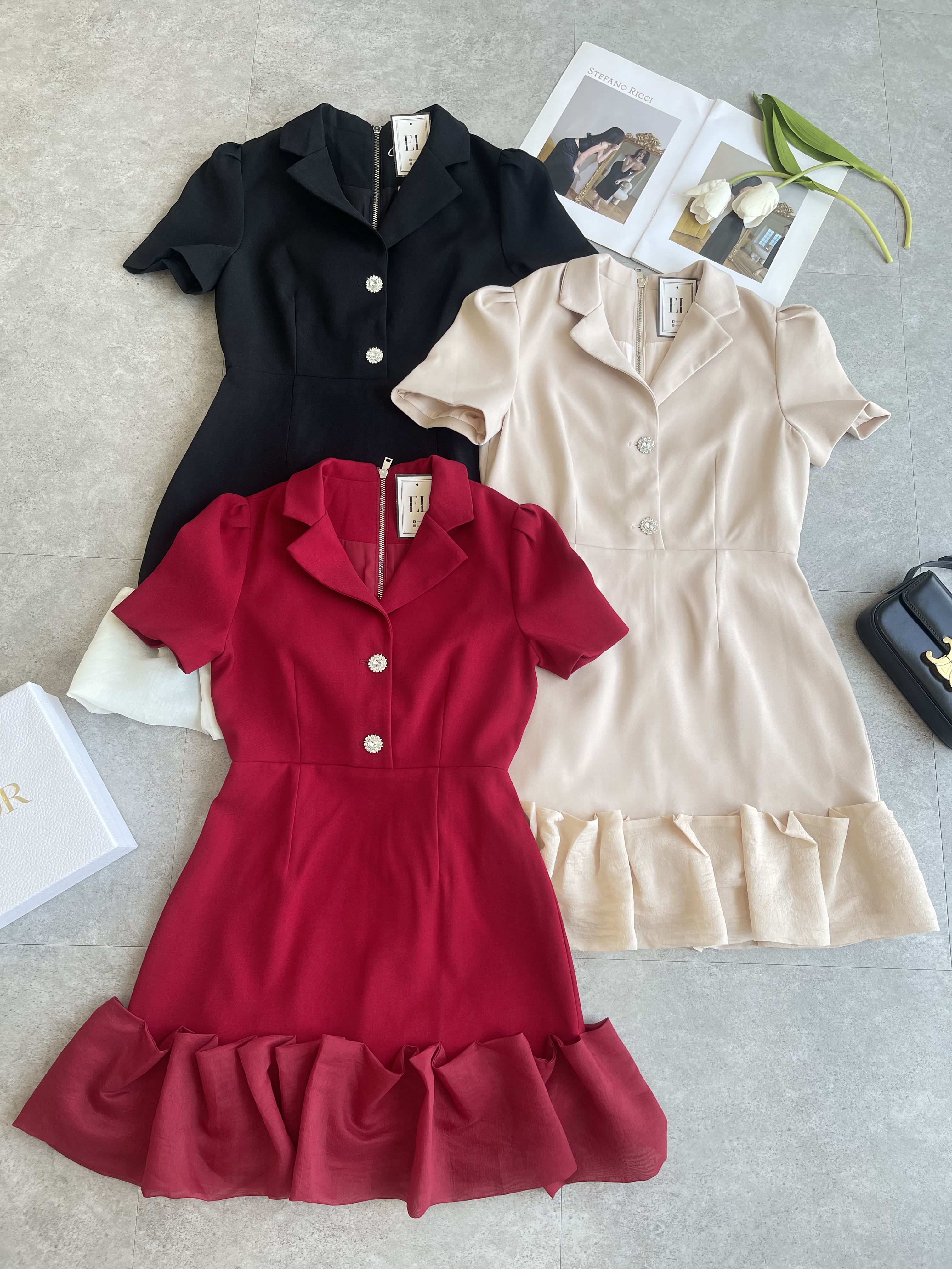 名媛水晶百褶纱尾短袖Dinner Dress