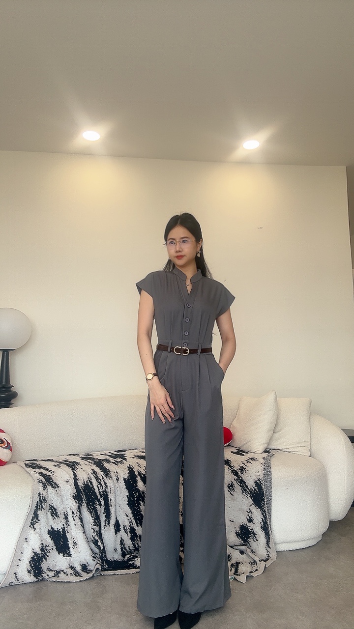 立领过肩长裤连体装-Belt