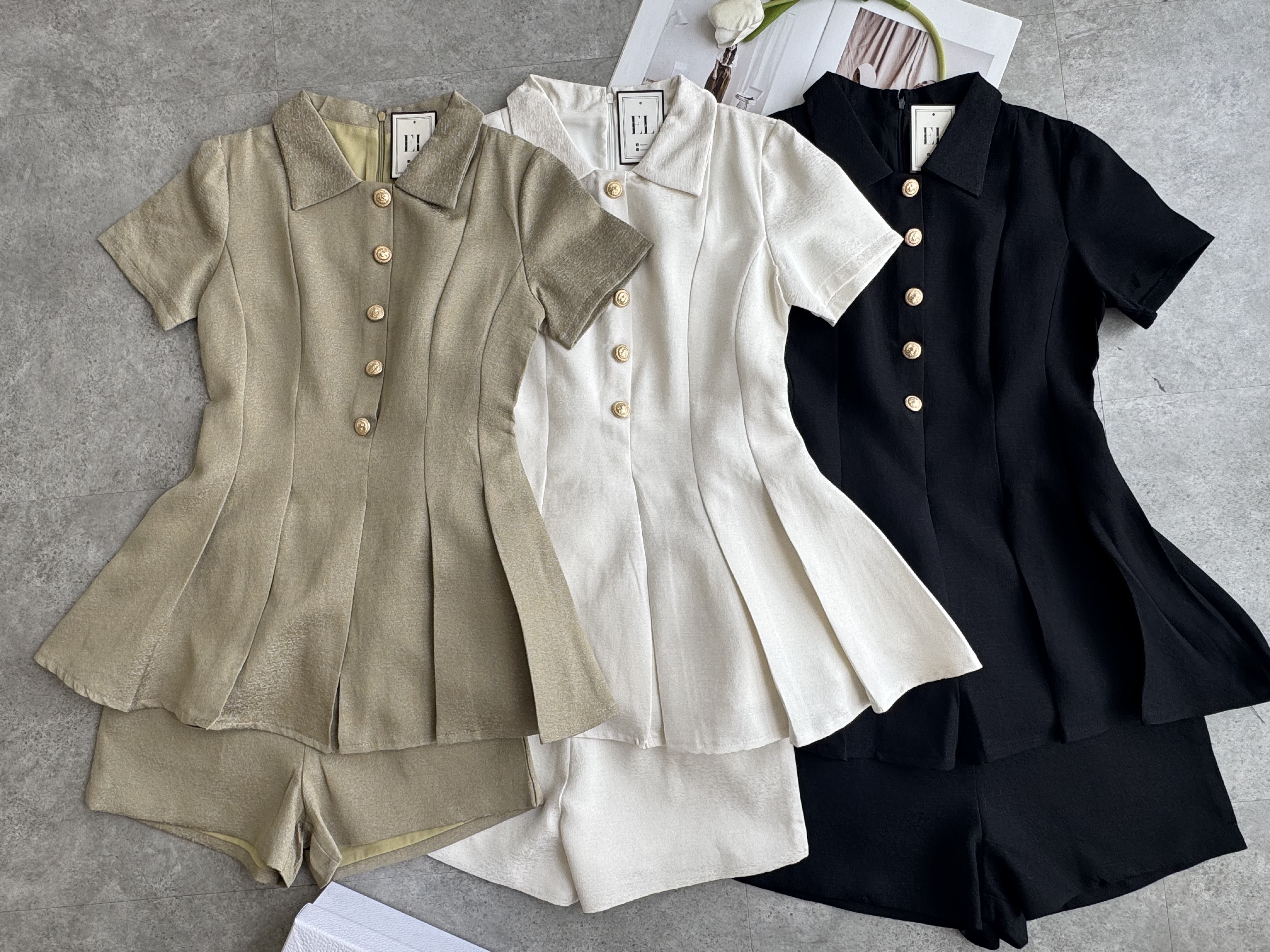 宫廷风短袖长Peplum短裤套装