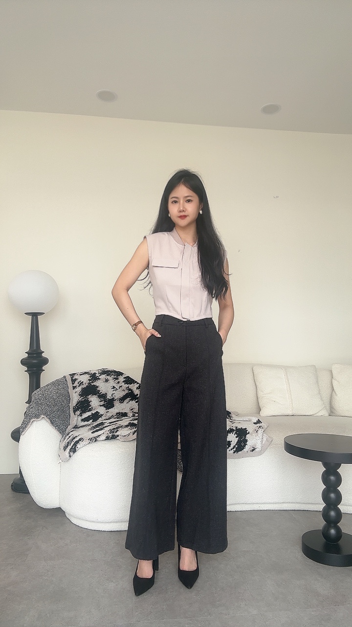 <EL高级系列> 高级麻厚版直线阔腿裤