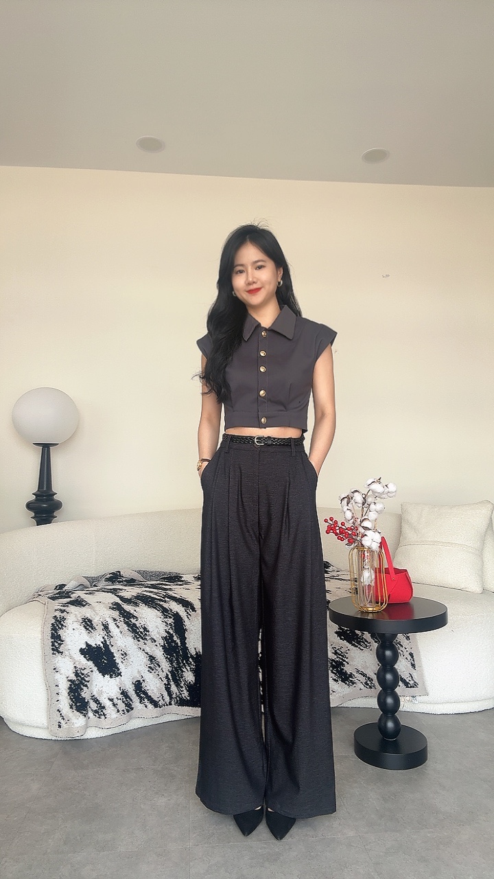 棉麻松弛感编织Belt阔腿裤