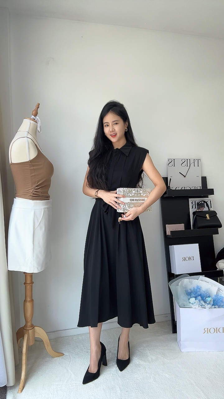 通勤垫肩无袖连身裙