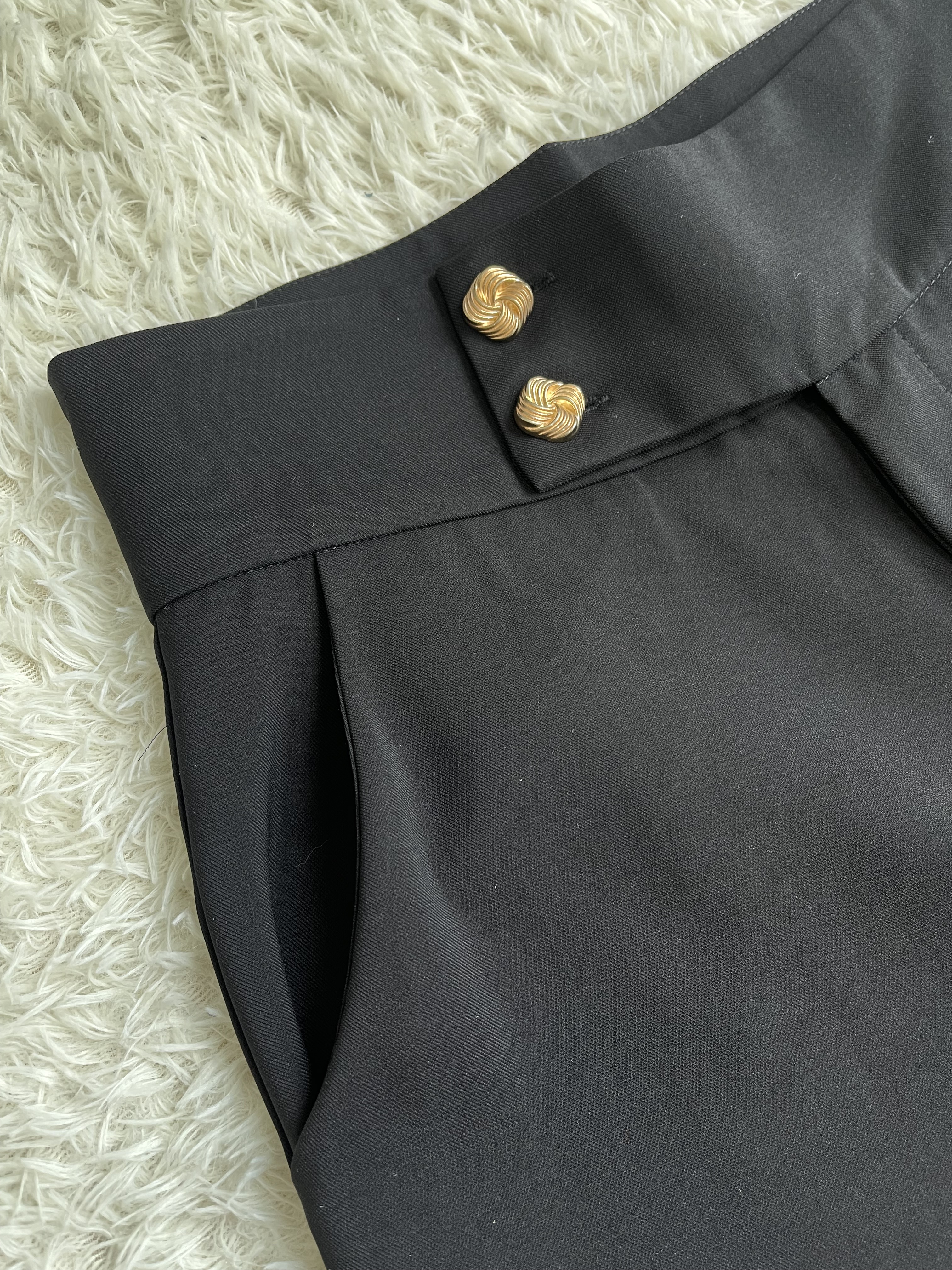 通勤金扣滑面直筒阔腿裤