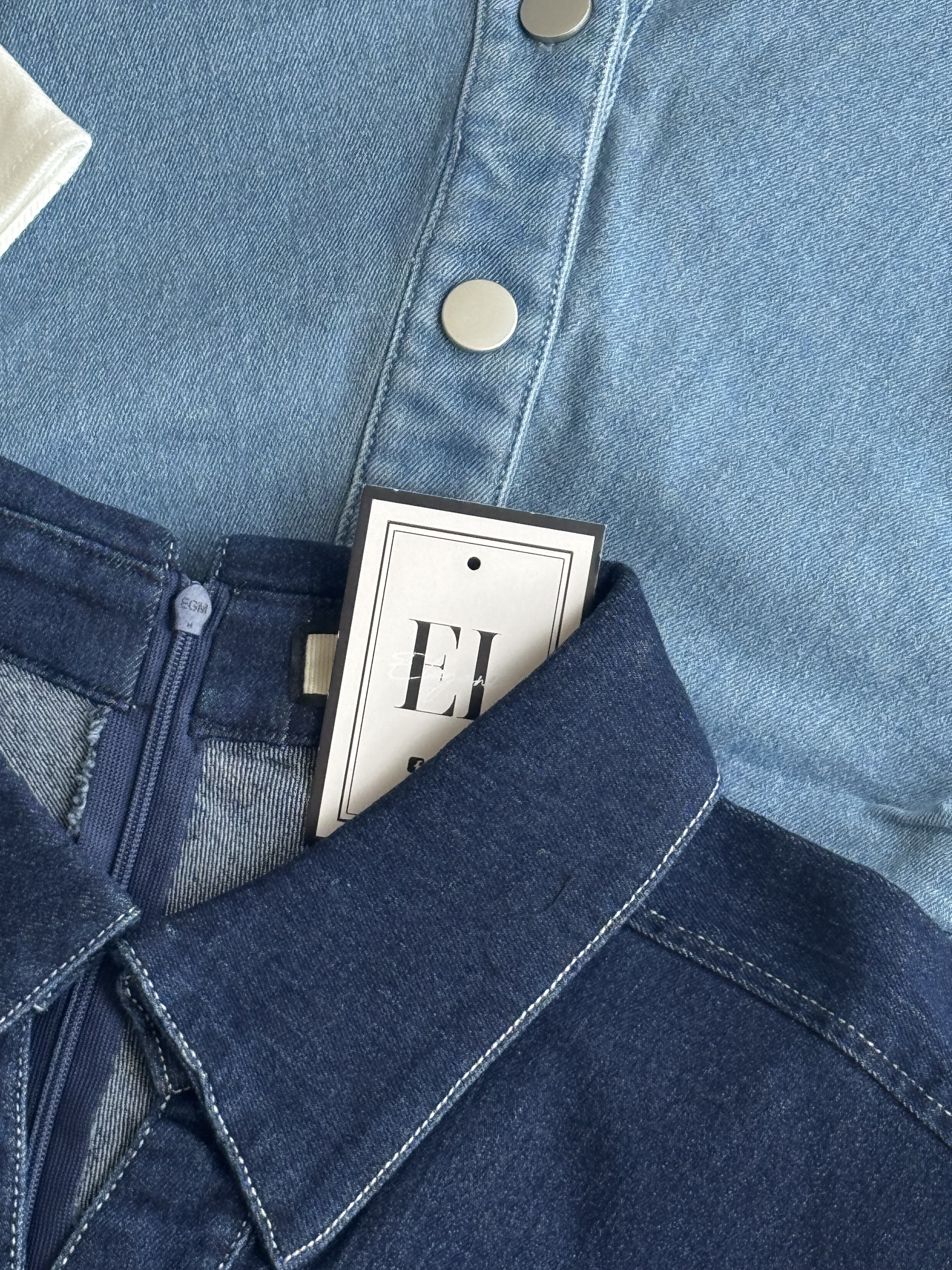 C袖收腰连身裙（牛仔｜短版）