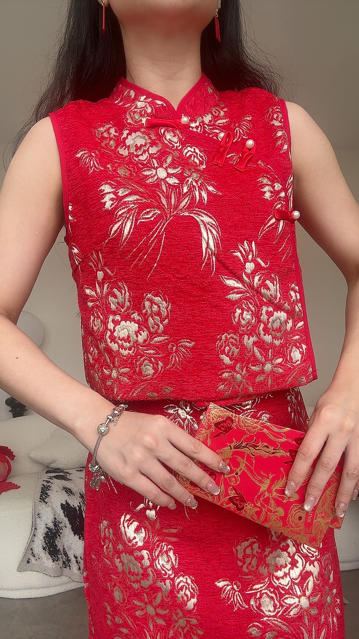 《新年》Elegant绒布长裙无袖套装