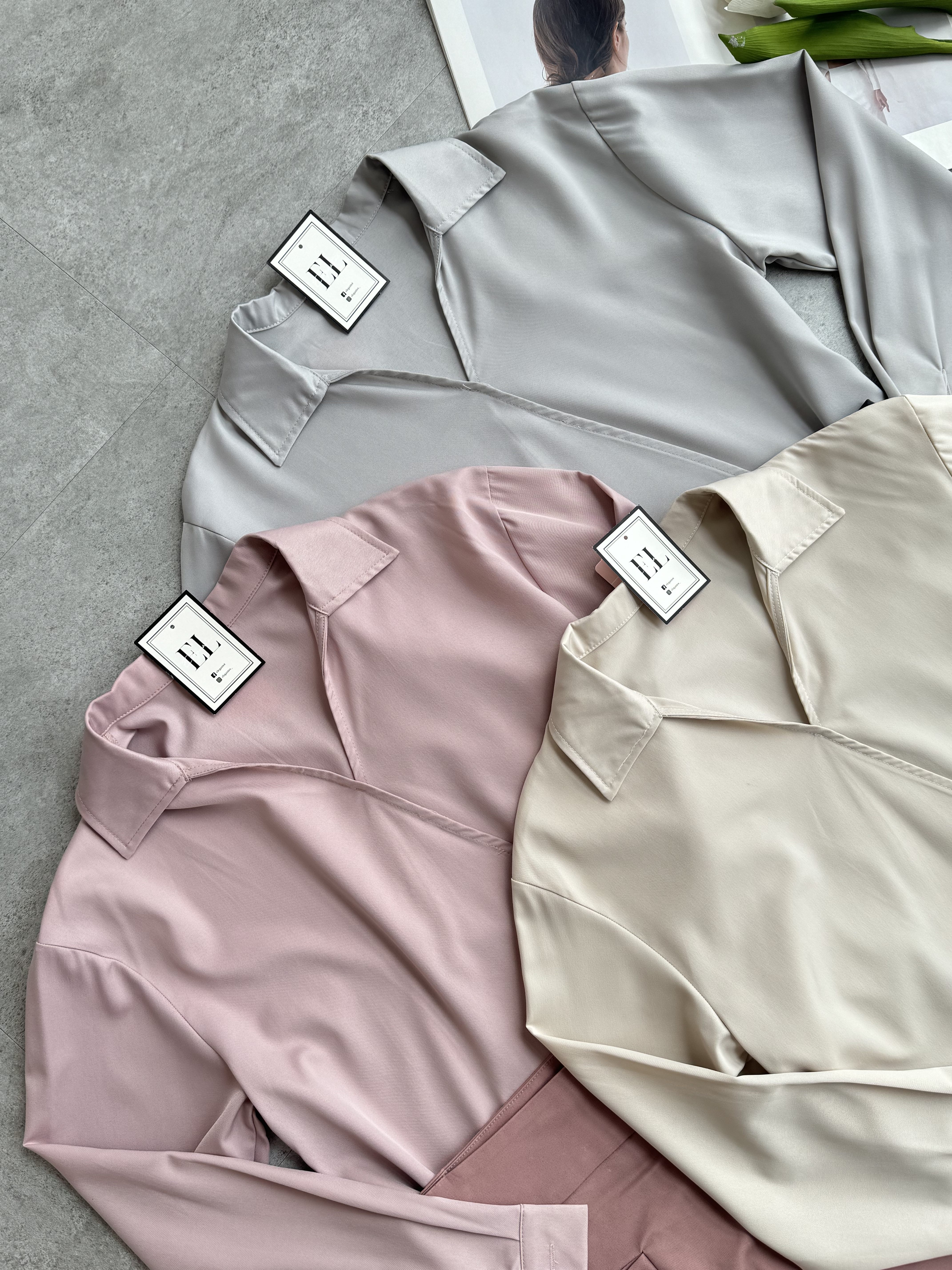 滑面v领衬衫裤裙套装