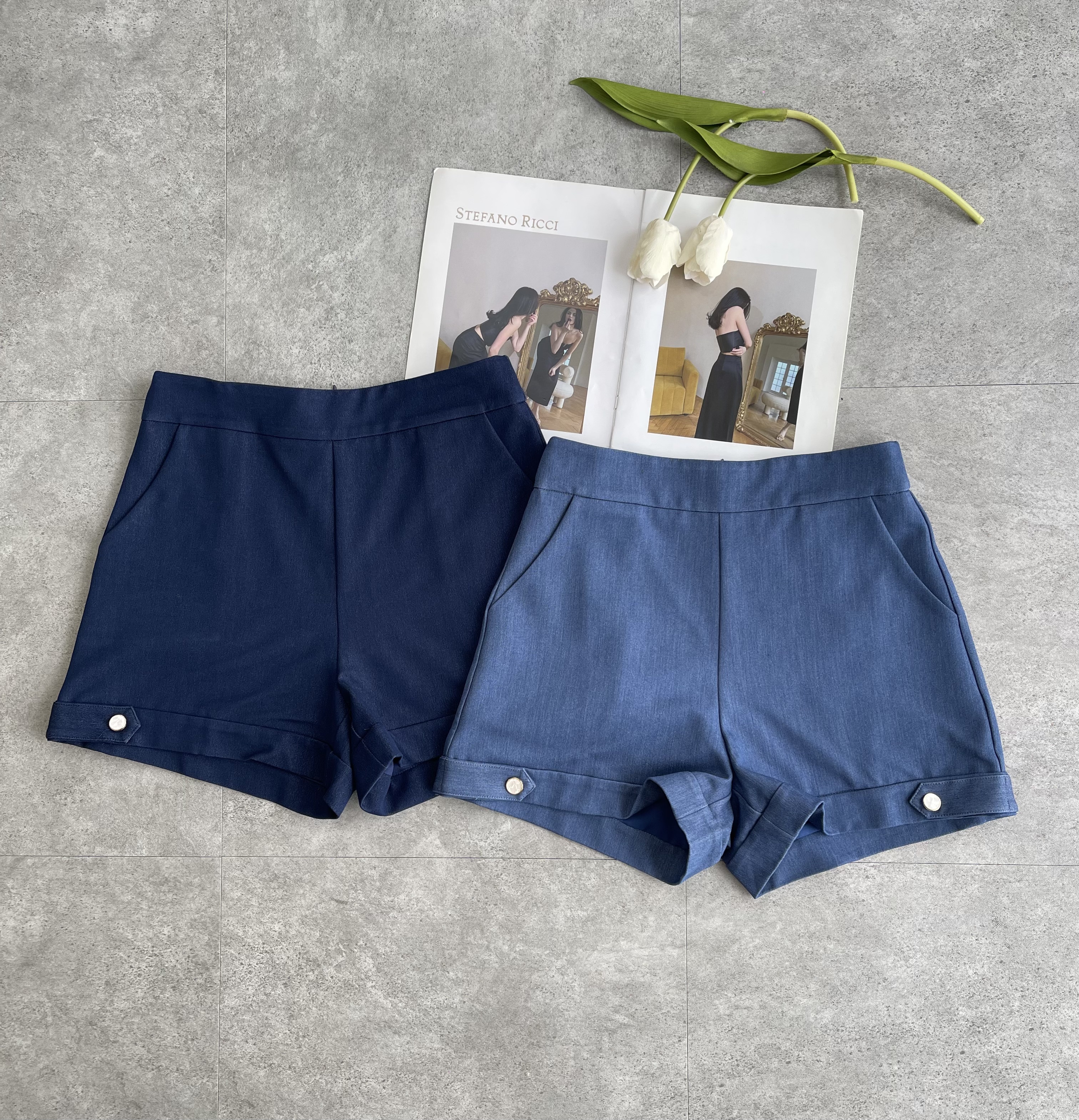 （高品）似牛仔高腰短裤
