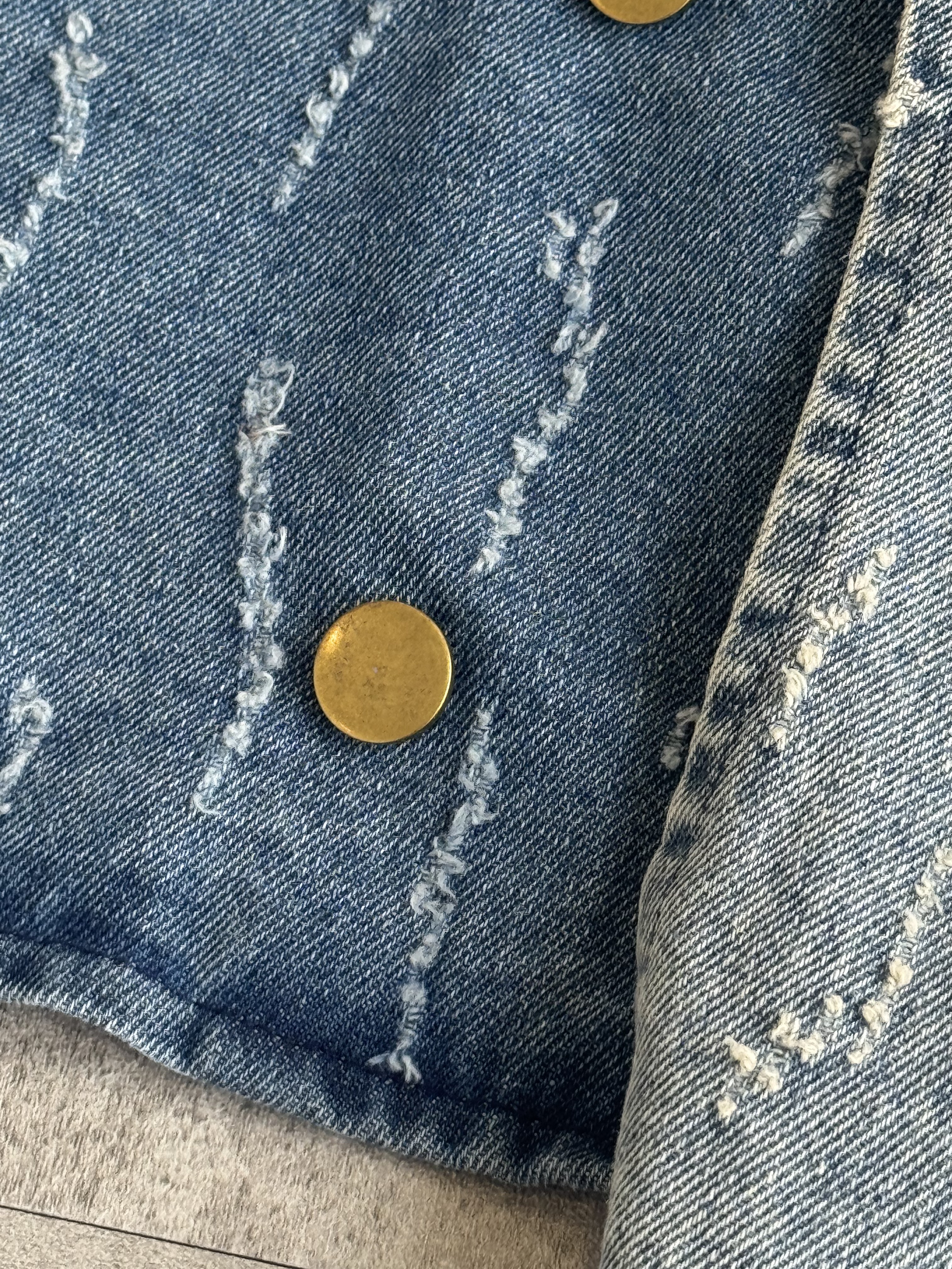 白毛条纹牛仔过肩Top 