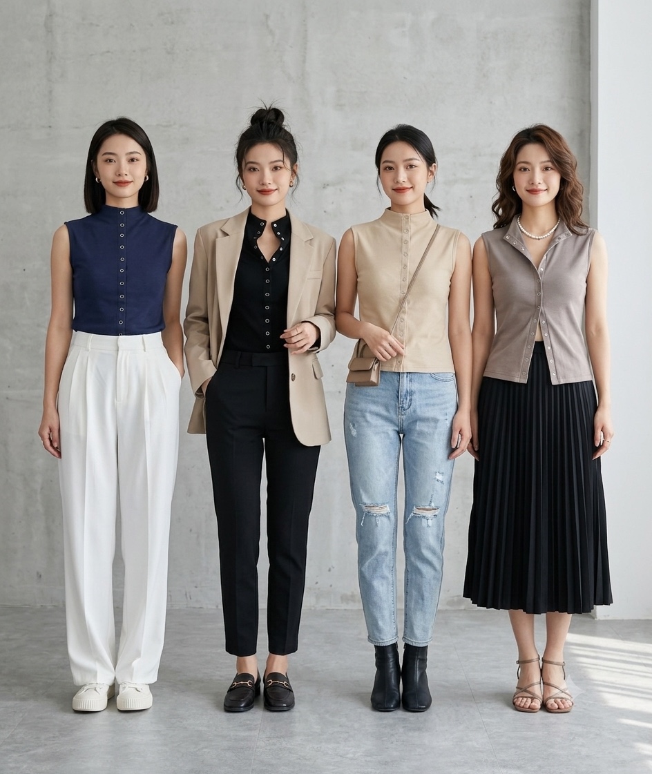 舒服细纱面无袖开衫Tee