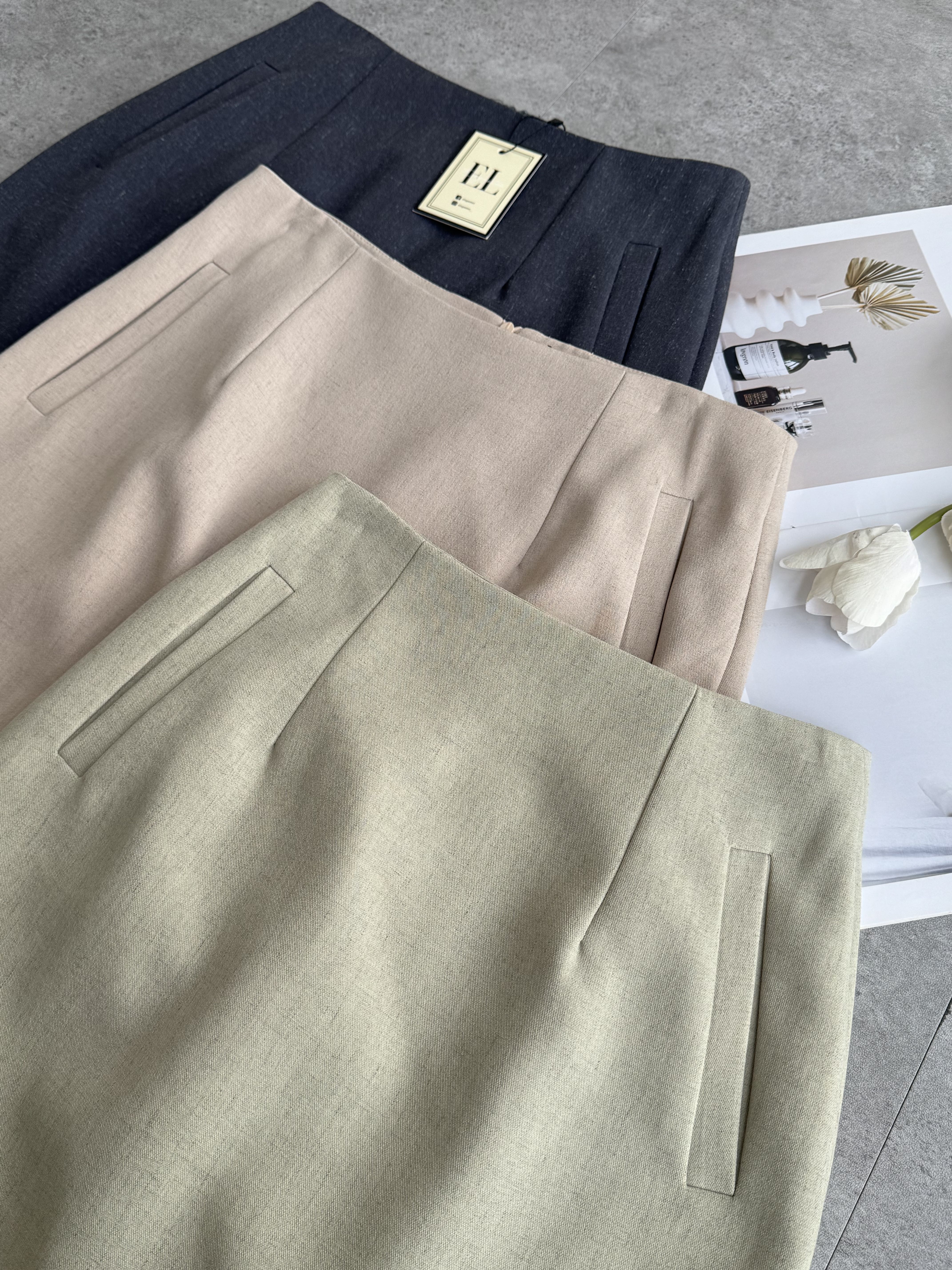 <EL高级系列>高级麻5分Pencil Skirt