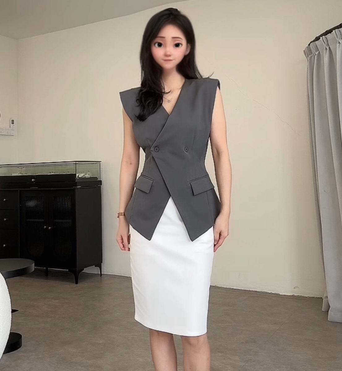 长版西装交叉2钮马甲