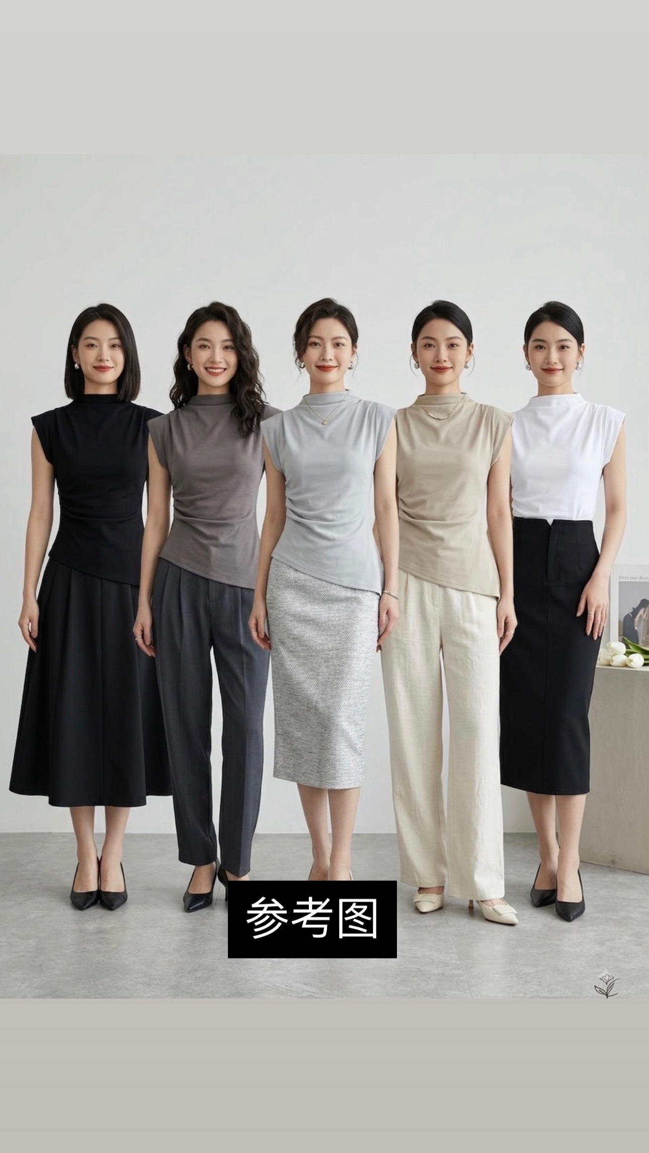 高领直肩斜尾Tee