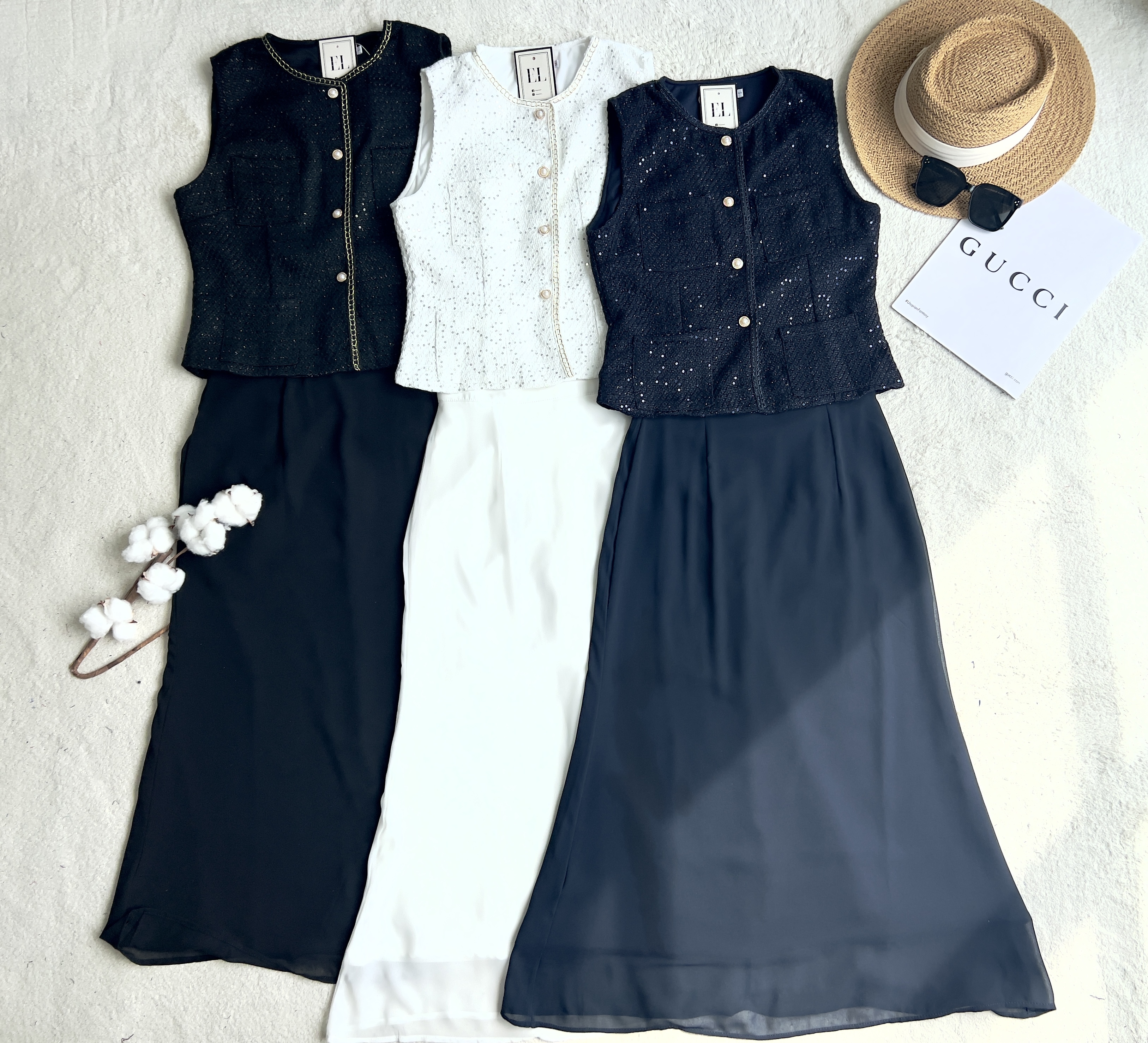 小香风马甲长裙套装