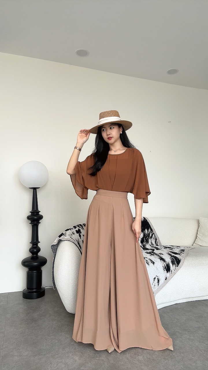 雪纺扇子飘逸风大阔腿裤