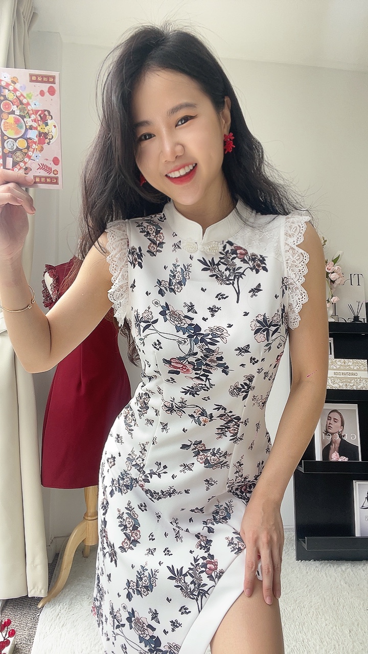 蕾丝无袖连身裙旗袍