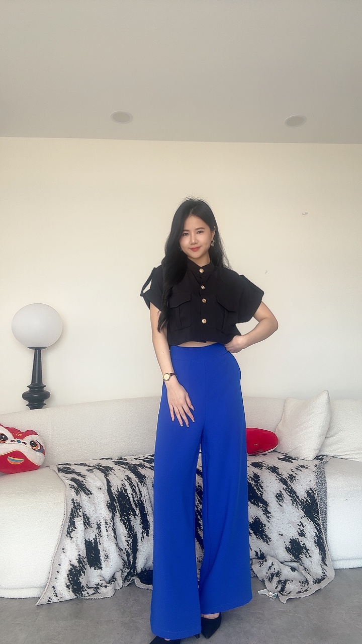 《高品》简约大气西装滑面直筒阔腿裤