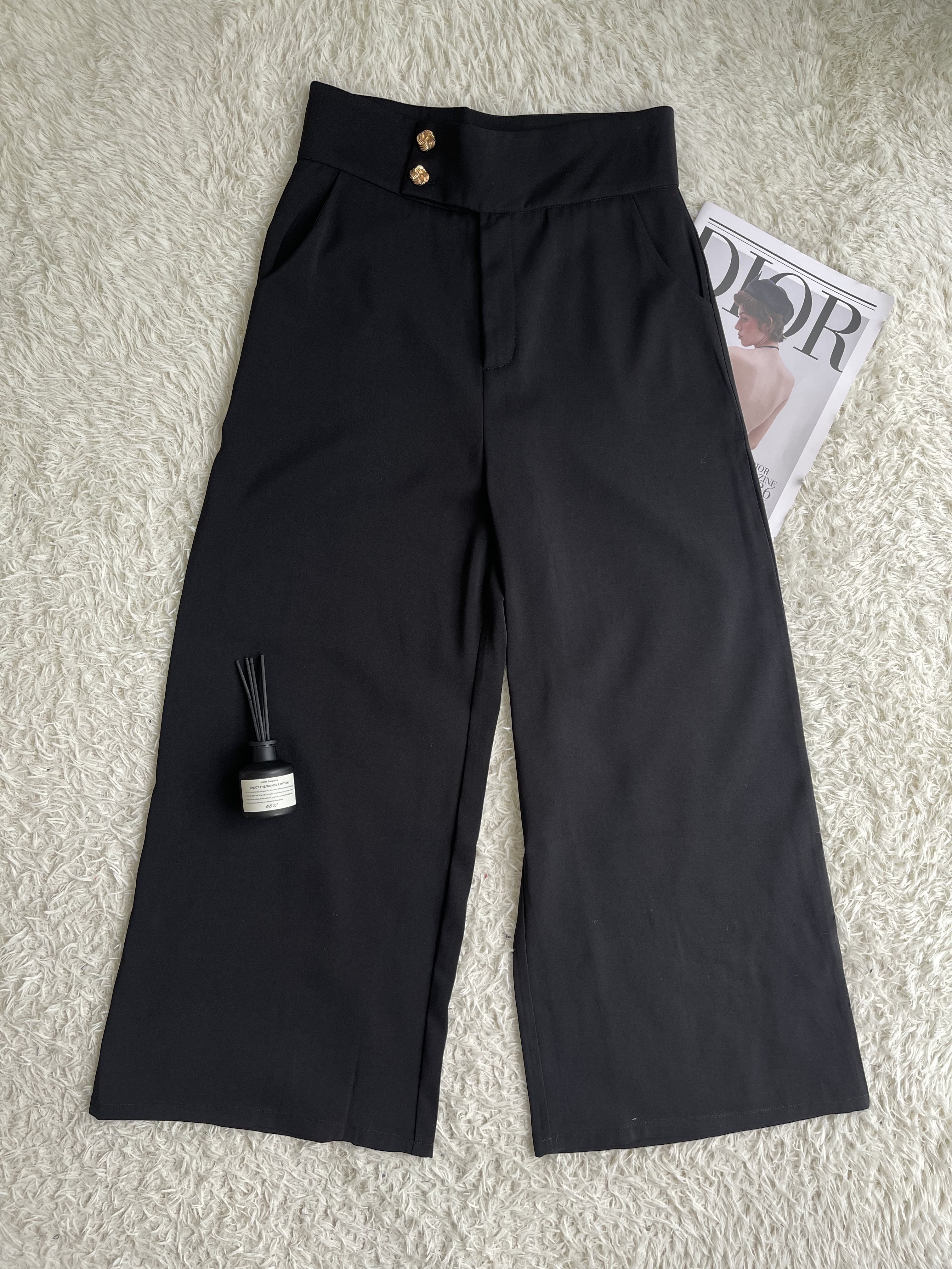 通勤金扣滑面直筒阔腿裤